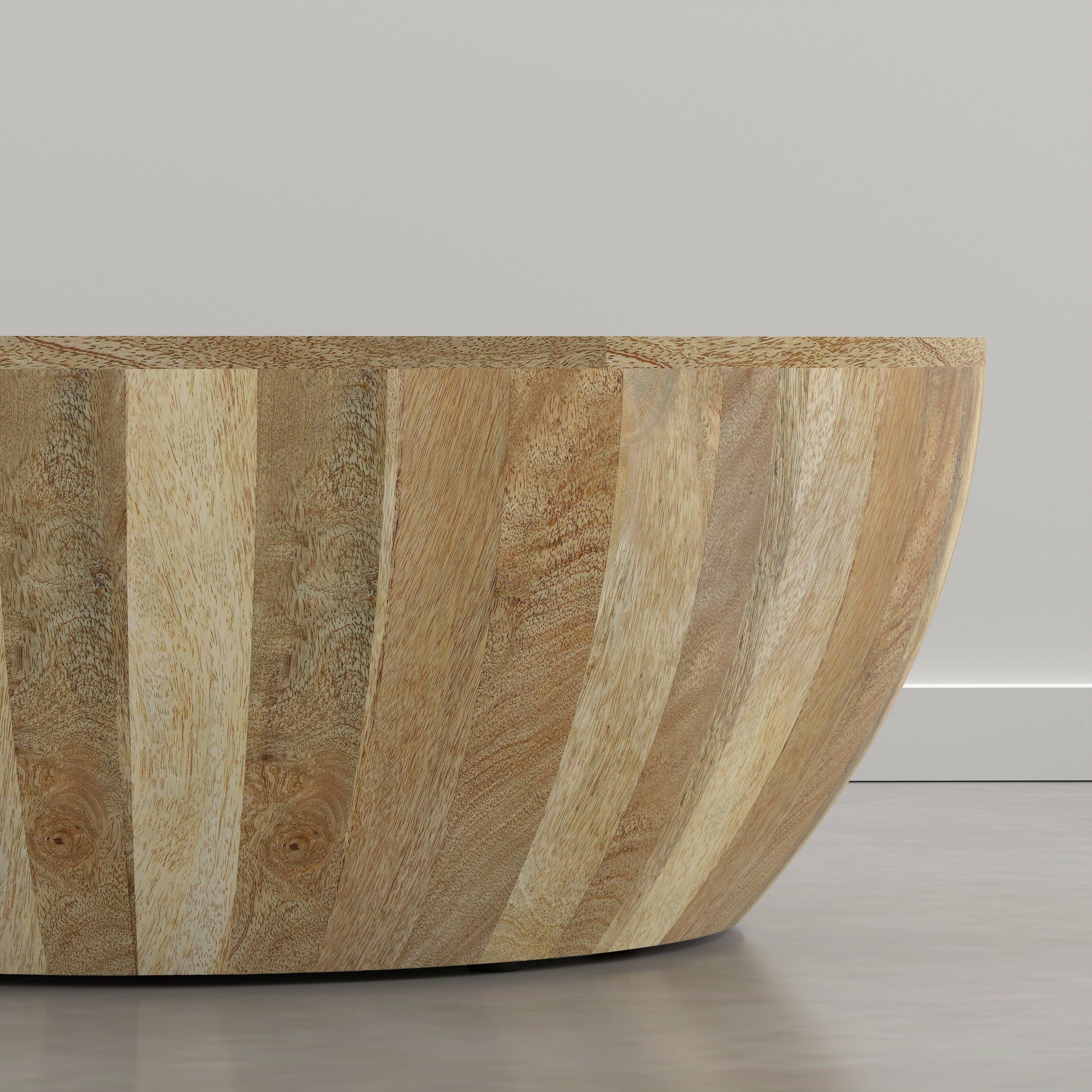 Alt View 2. Simpli Home - Elmbrook 34 inch Wide Solid Mango Wood Drum Coffee Table, Natural Blonde - Natural Blonde.