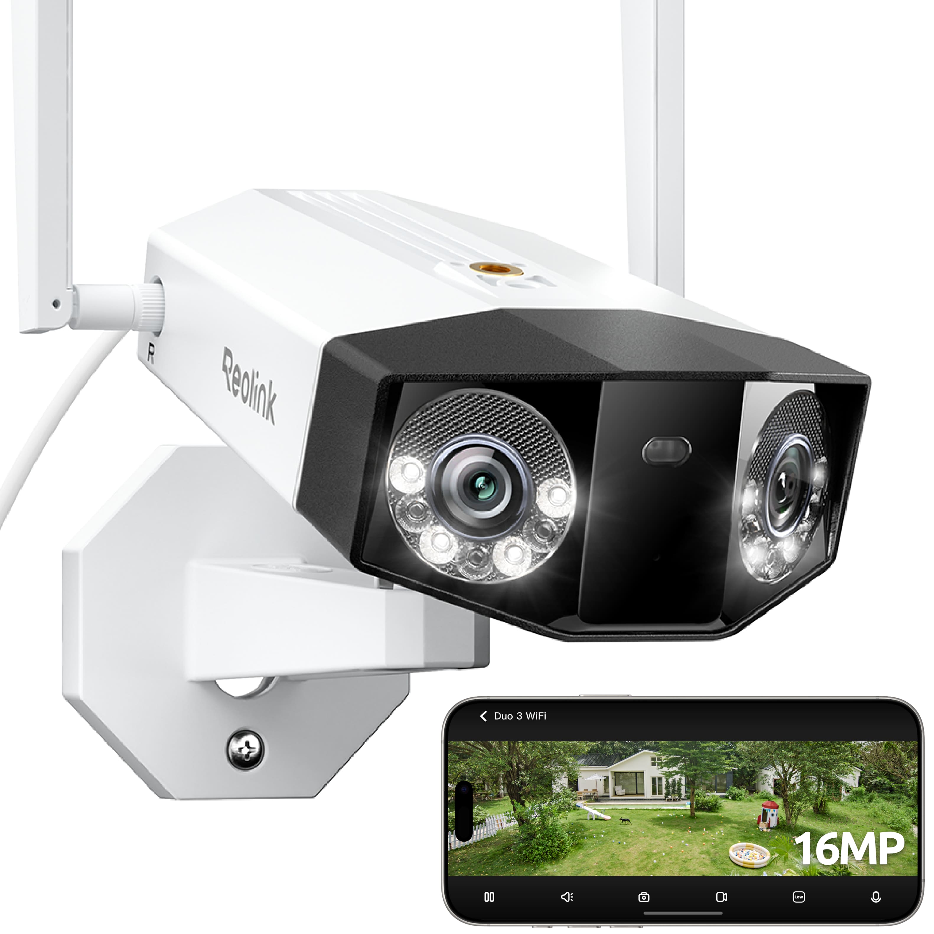 Reolink - Duo 3 WiFi 16MP 180°Dual-Lens Security Camera Spotlight Night Vision Motion Track Smart Detection 24/7 Recording - White