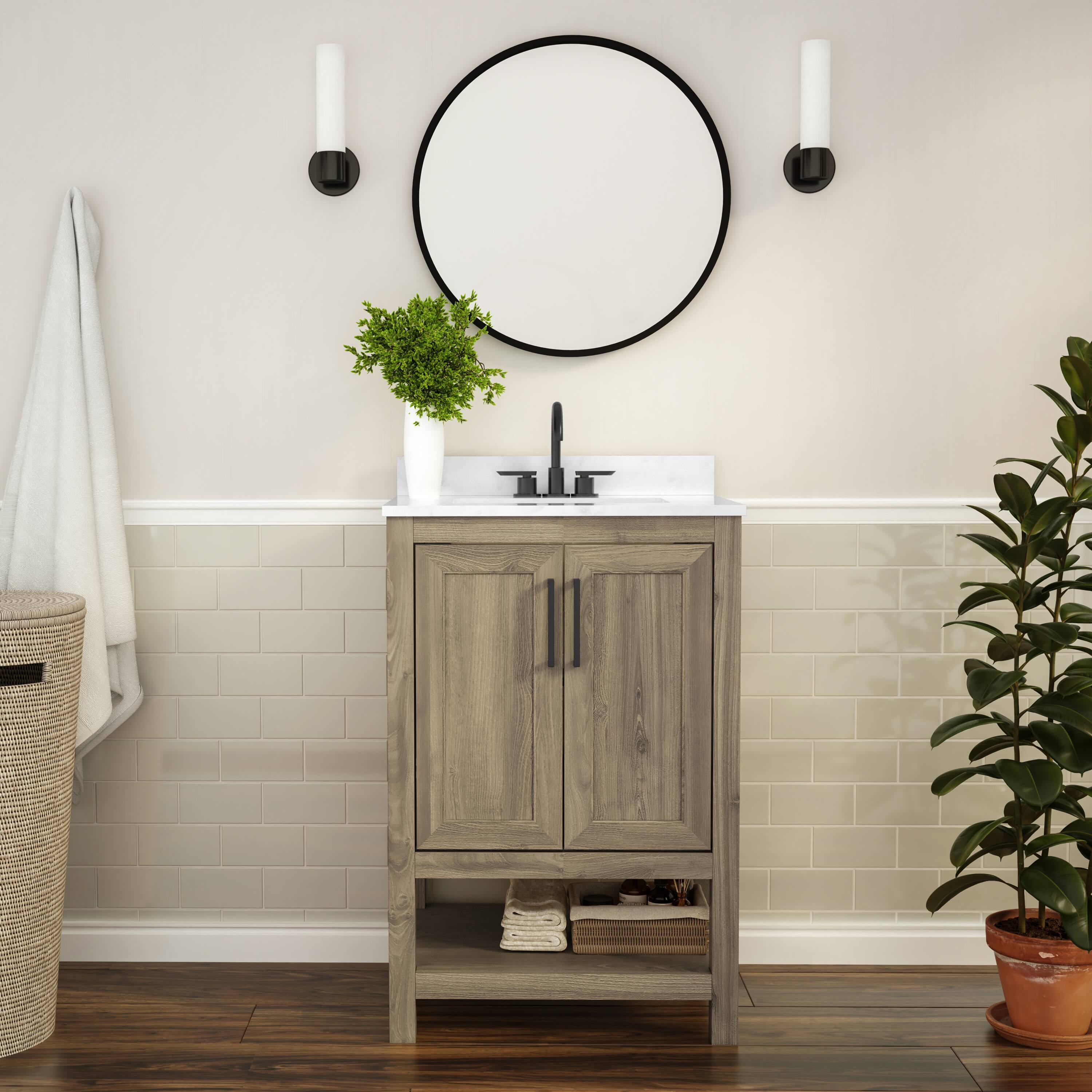 Alt View 1. Flash Furniture - Vega 24 Inch Bathroom Vanity with Sink Combo, Storage Cabinet with Soft Close Doors and Open Shelf, Carrara Marble Finis - Brown.