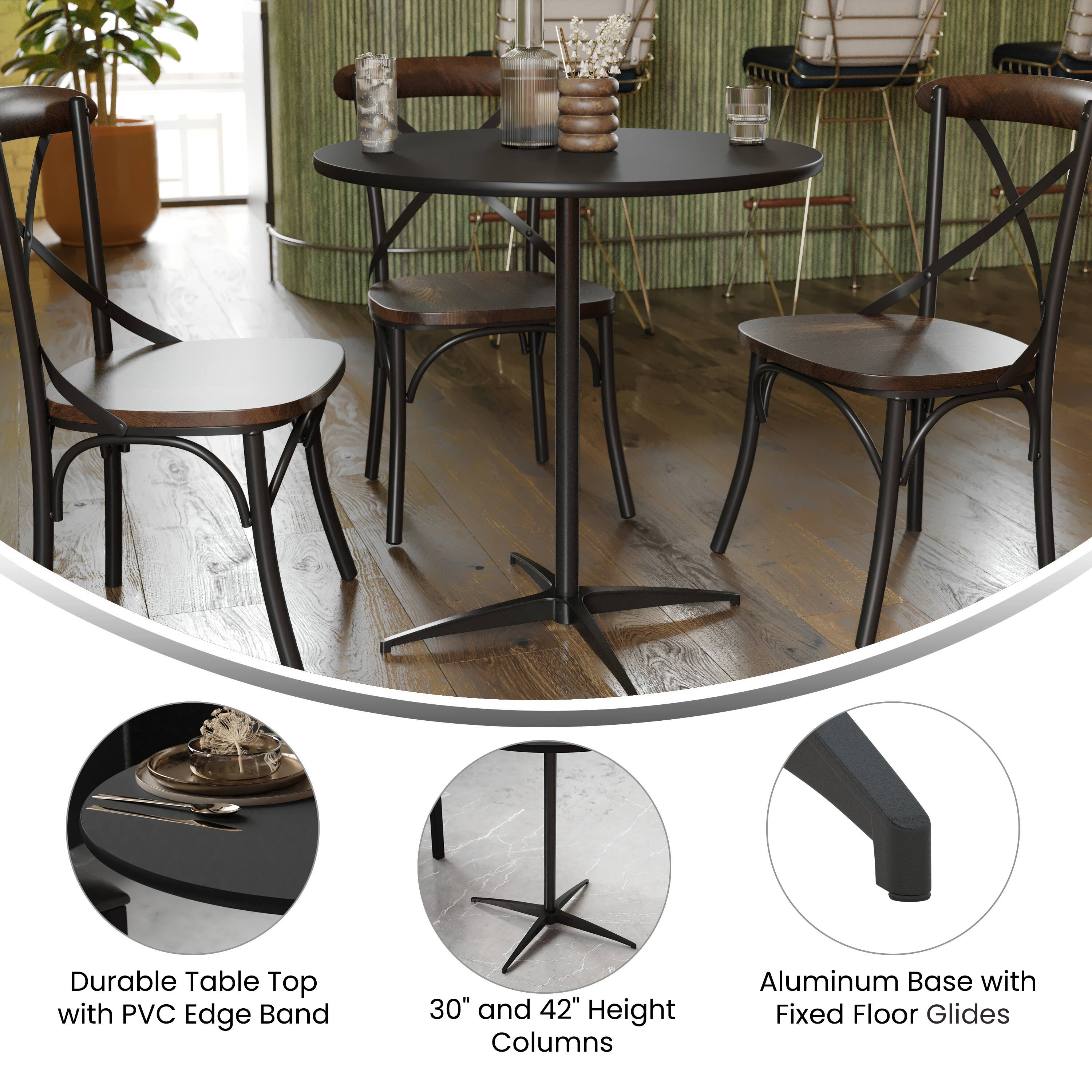 Durable Table Top with PVC Edge Band  
30" and 42" Height Columns  
Aluminum Base with Fixed Floor Glides