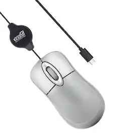 Home Collection - Compact USB Wired Optical Mouse, Retractable Cable, Windows Mac - Wired - White