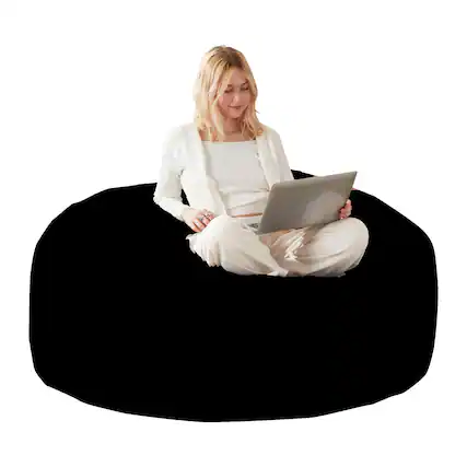 Front. GOODSILO - 5FT Bean Bag Chair - Memory Foam Filled Soft Sofa for Adults, Teens, Living Room, Bedroom, Dorm - Black.