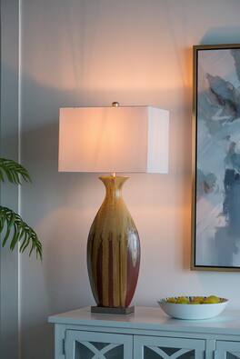 HOMLUX - 36.00 in. Yellow Ceramic Table Lamp Integrated LED for Living Room