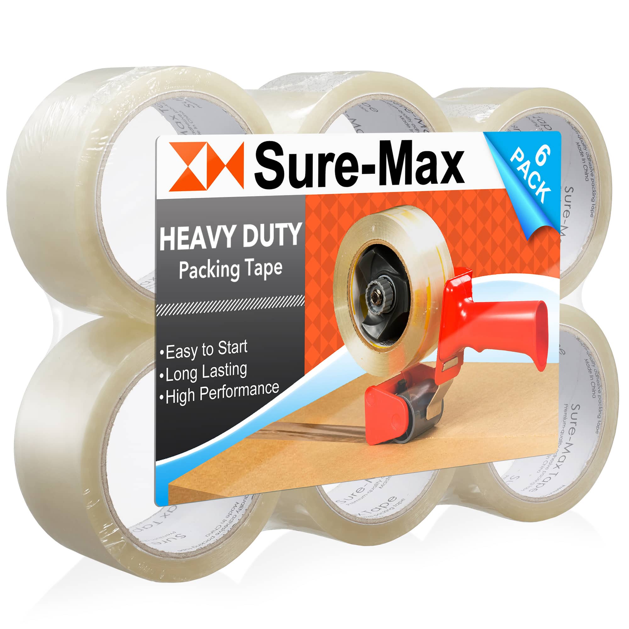 Sure-Max - 2-in Heavy-Duty Shipping Packing Tape (60 yard/360-ft ea) 2.7mil - Clear