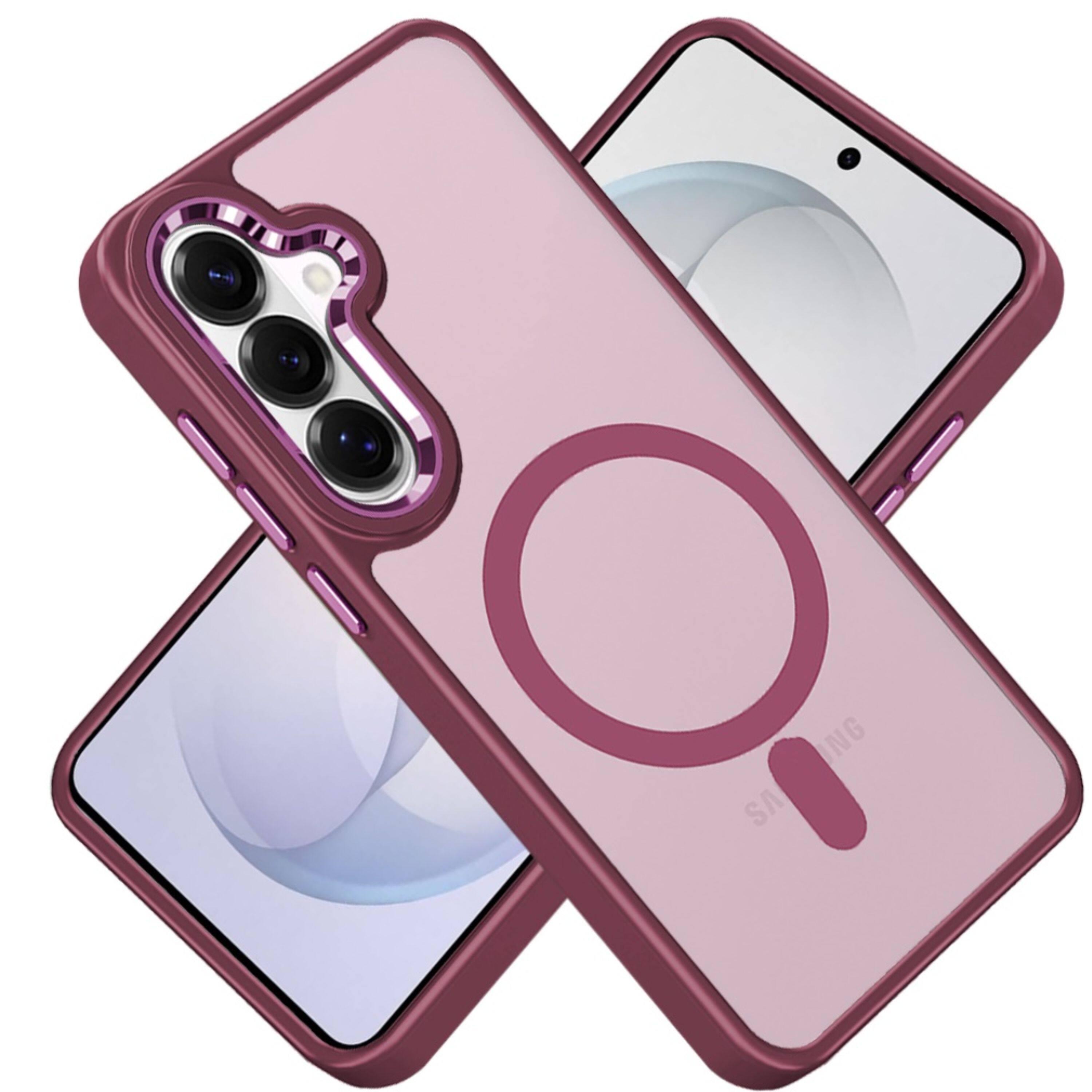 Angle. Kitcheniva - Magnetic Ring Cover With Metal Buttons Plus Tempered Glass For Samsung S26 FE Burgundy - Burgundy.