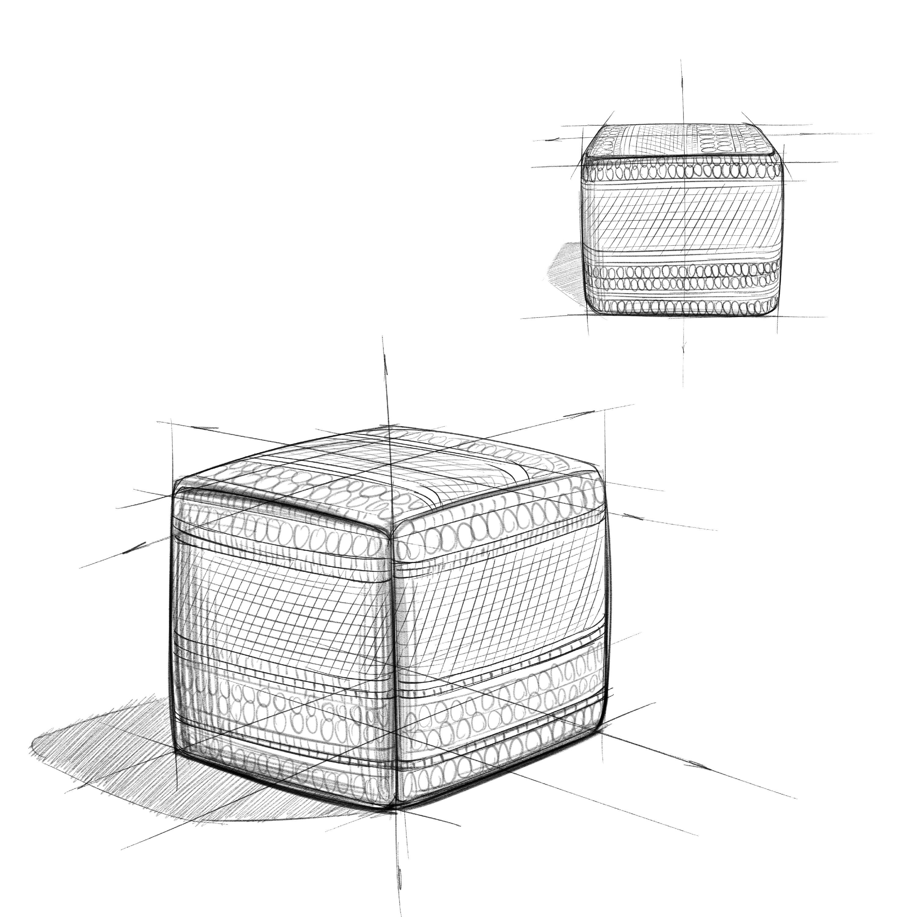 Alt View 7. Simpli Home - Grady 18 inch Wide Contemporary Square Pouf - Natural/Blue Stripe.