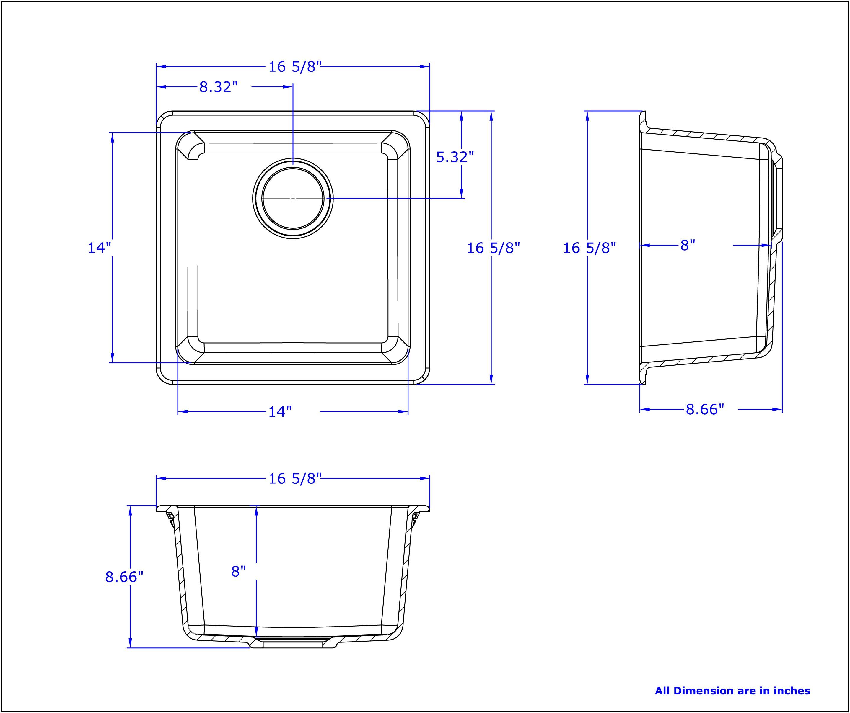 8.32"  
16 5/8"  
5.32"  
14"  
16 5/8"  
16 5/8"  
8"  
14"  
8.66"  
16 5/8"  
8.66"  
8"  

All dimensions are in inches.