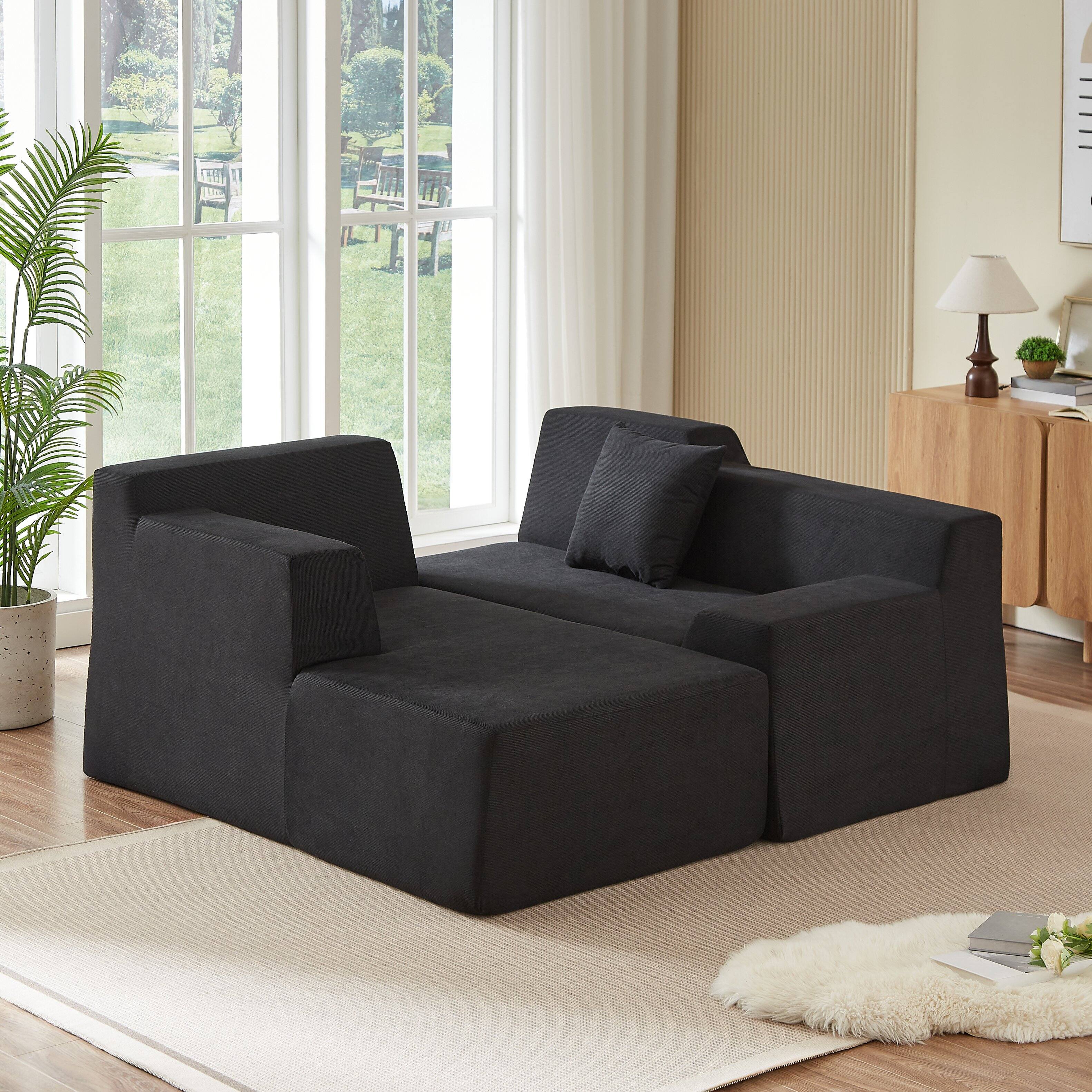 Left. Anysun - Anysun L-Shaped Design Left-Facing Modern Minimalist Corduroy High Raised Thickened Back Sofa - Black.