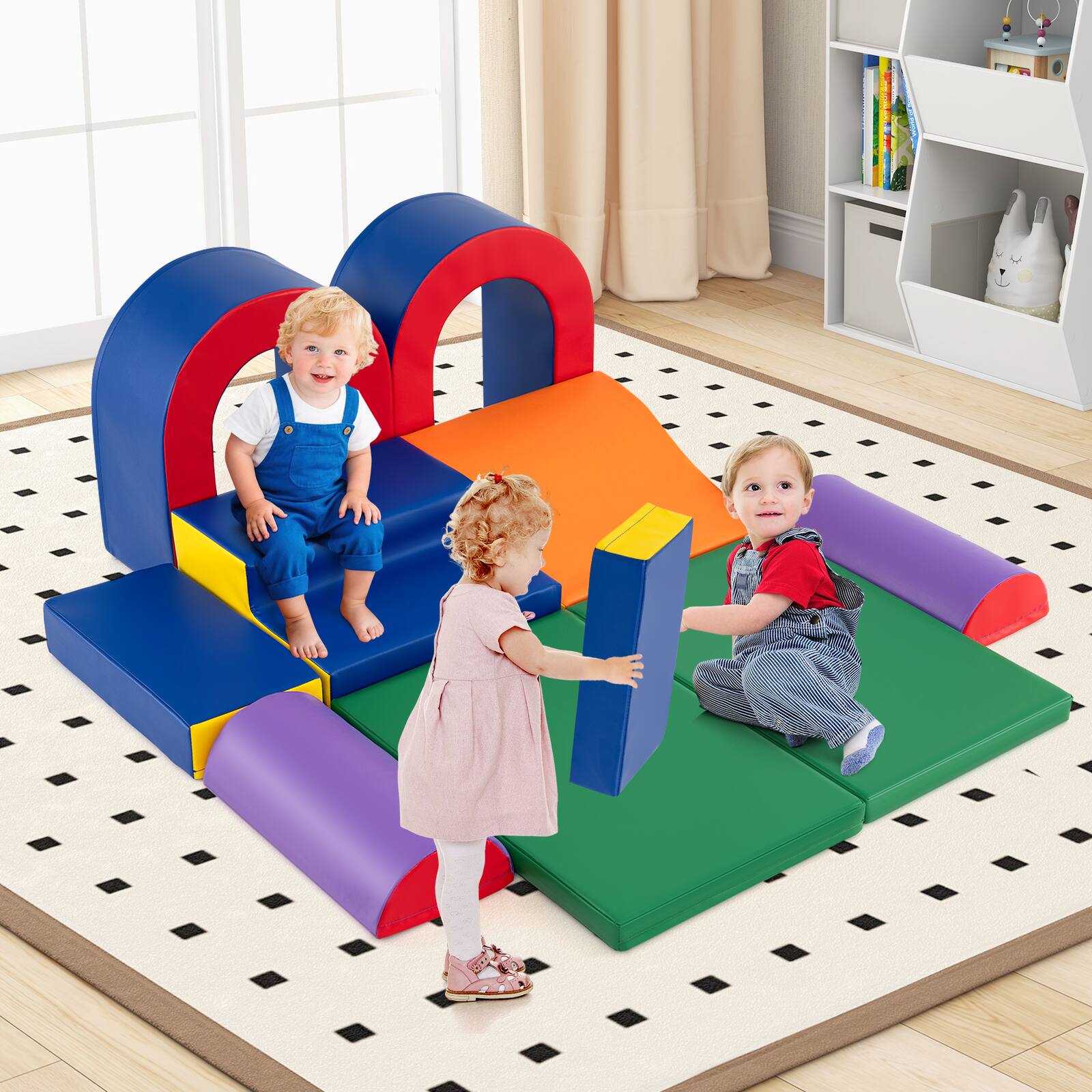 Alt View 3. Gymax - Gymax 10-Piece Foam Climbing Blocks Soft PU Leather Play Gym for Crawling & Sliding - Multicolor.