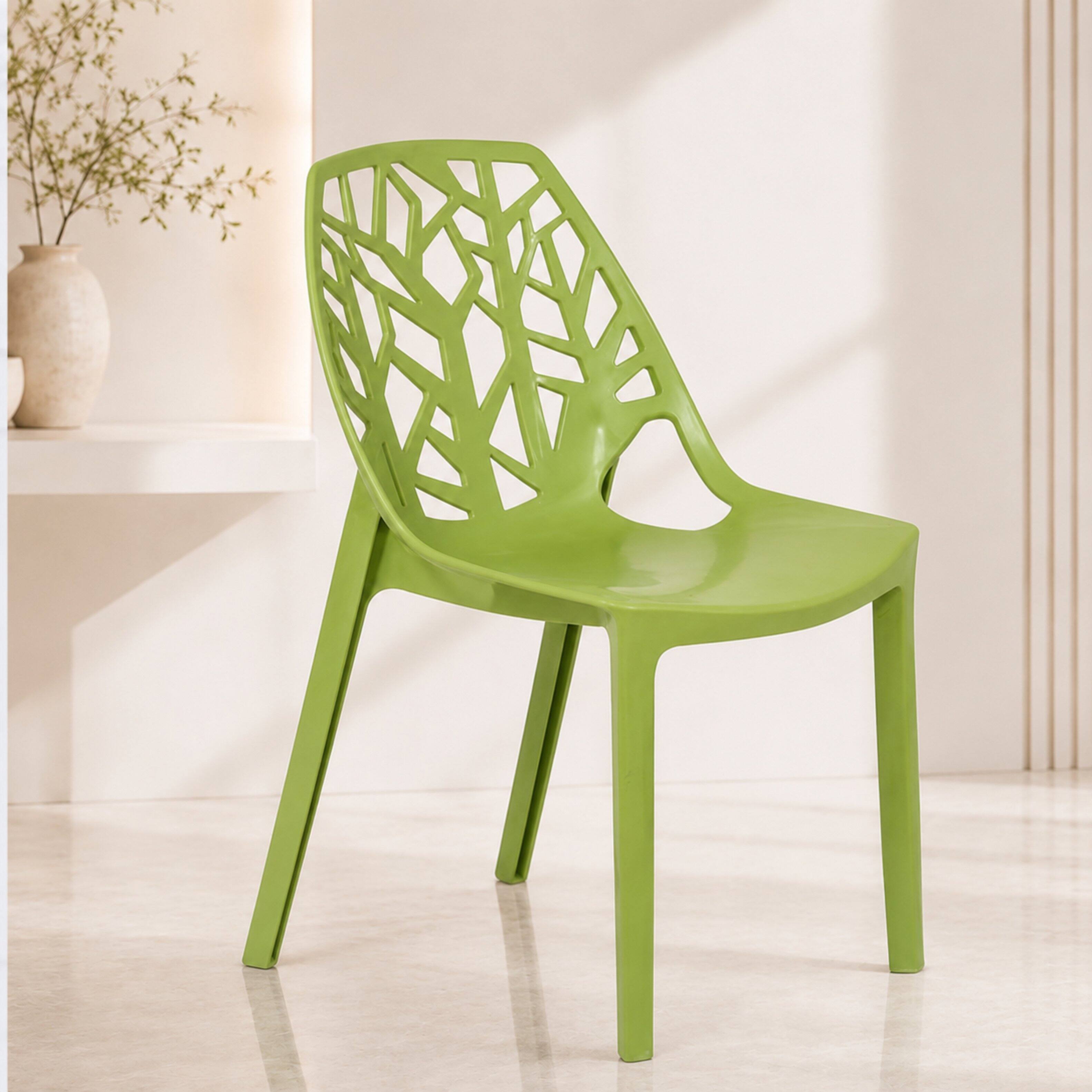 Alt View 5. LeisureMod - Cornelia Modern Stackable Accent Dining Chair with Cut Out Backrest Design for Dining Rooms or Patios - Solid Green.