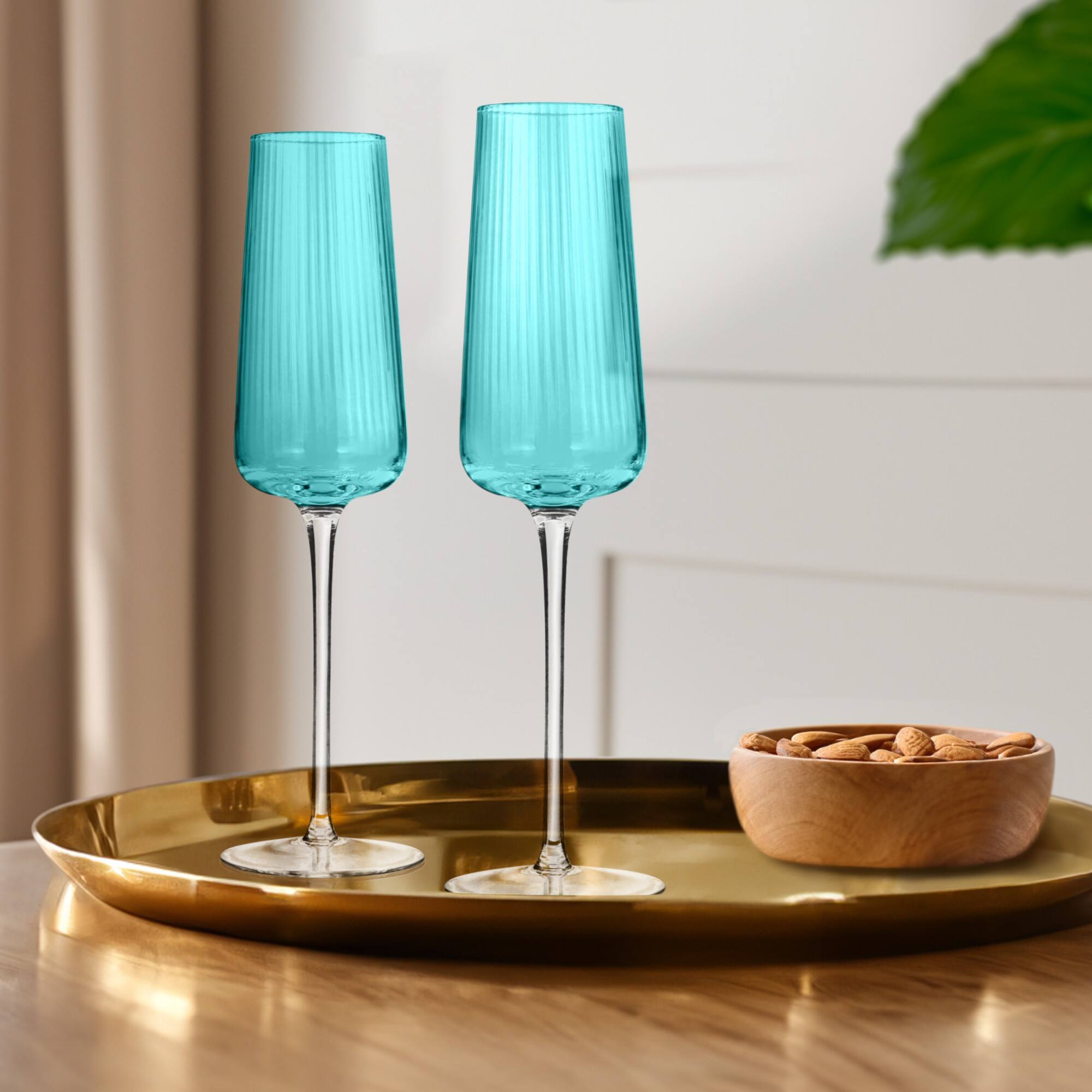 Alt View 1. Artland - Artland Soho Optic Champagne Flute & Goblet Set, Turquoise, 8-Piece - Turquoise.