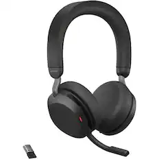 Front. Jabra - Jabra Evolve2 75 Wireless On-ear Stereo Headset - USB-A - Unified Communication - With Charging Stand - Black - Binaural - Black.
