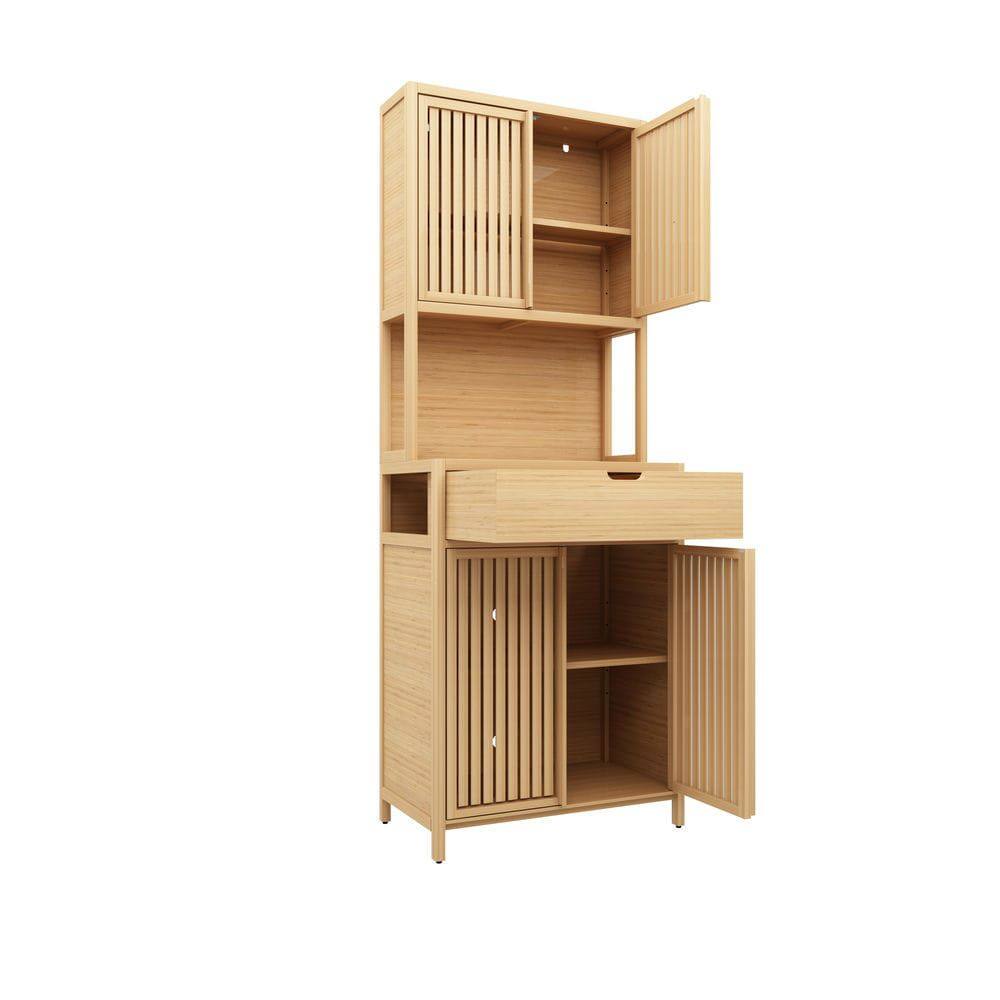 Back. Kadyn - 72-foot-tall, Wood-coloured, Double-door bamboo high-capacity storage cabinet for main living spaces - Brown.