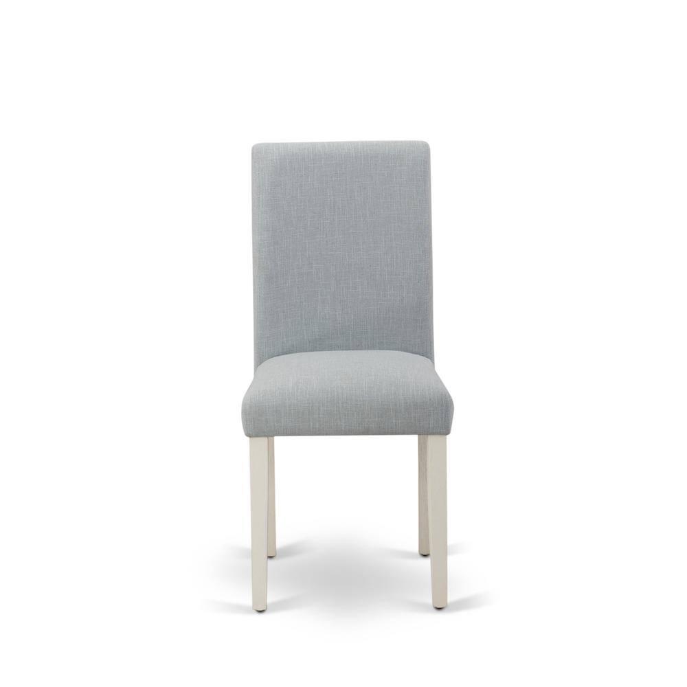 Angle. East West Furniture - Set of 2 - Wood Chairs- Modern Chairs Includes Wirebrushed Linen White Wood Structure with Baby Blue Linen Fabric Seat - Wirebrush Linen White.