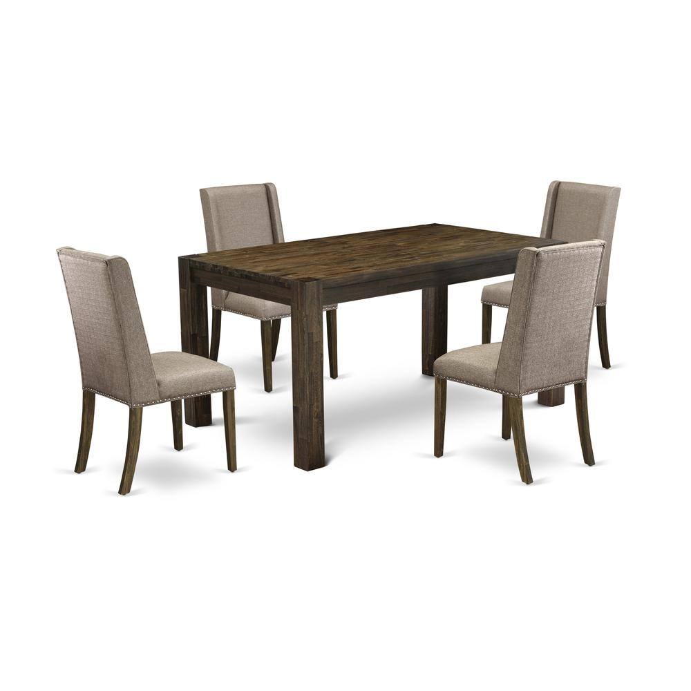 Left. East West Furniture - East West Furniture CNFL5-77-16 5-Pc Dining Room Table Set- 4 padded parson chairs with Dark Khaki Linen Fabric Seat - Jacobean.