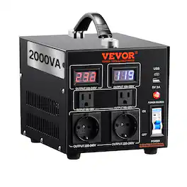 VEVOR - Voltage Converter Transformer, 2000W, Heavy Duty Step Up/Down Transformer, Convert from 110 Volt to 220 Volt - Black