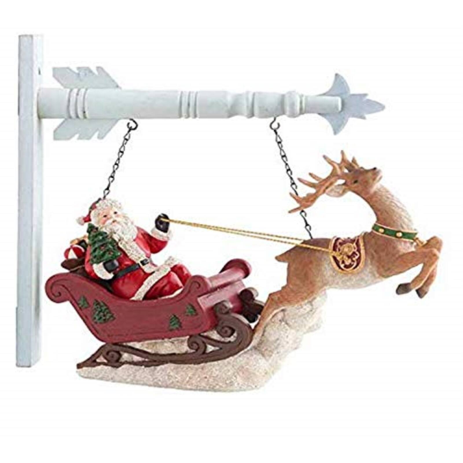 Angle. K&K Interiors - K&K Interiors Santa Riding Sleigh with Reindeer Christmas Arrow Replacement Sign 15 x 11 inch - Arrow Sold Separately - Multicolor.
