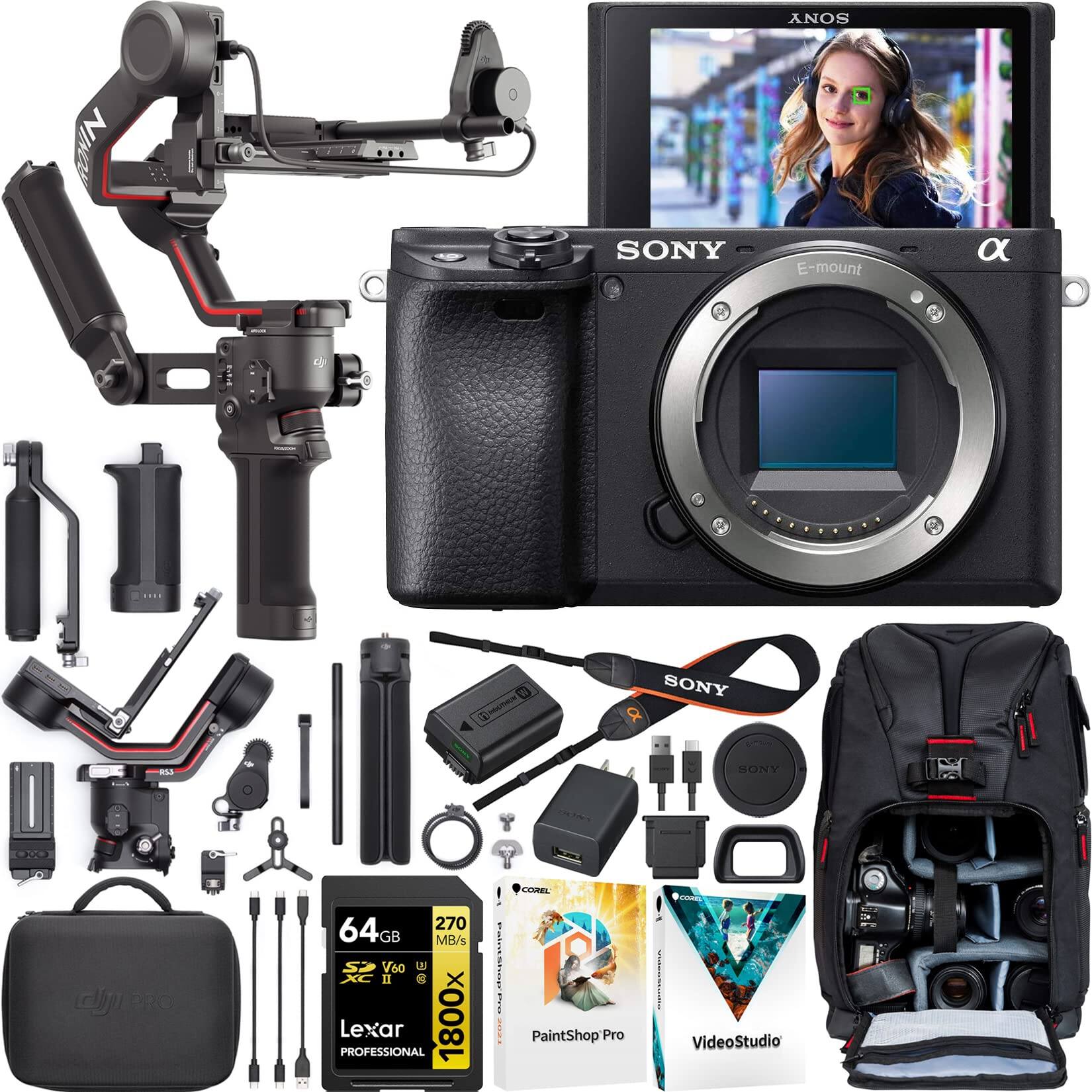 Sony a6400 Mirrorless 4K Camera Body Kit DJI RS Combo Gimbal