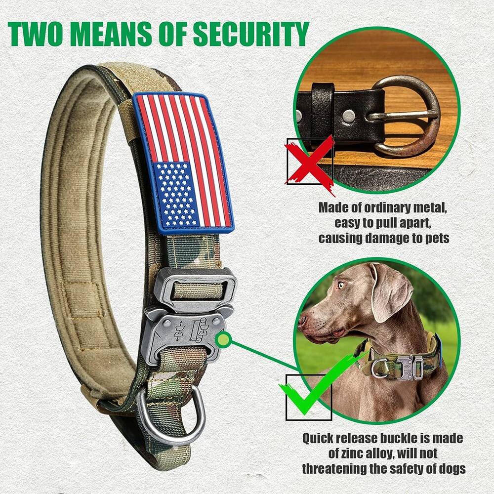 TWO MEANS OF SECURITY

Made of ordinary metal, easy to pull apart, causing damage to pets

Quick release buckle is made of zinc alloy, will not threatening the safety of dogs