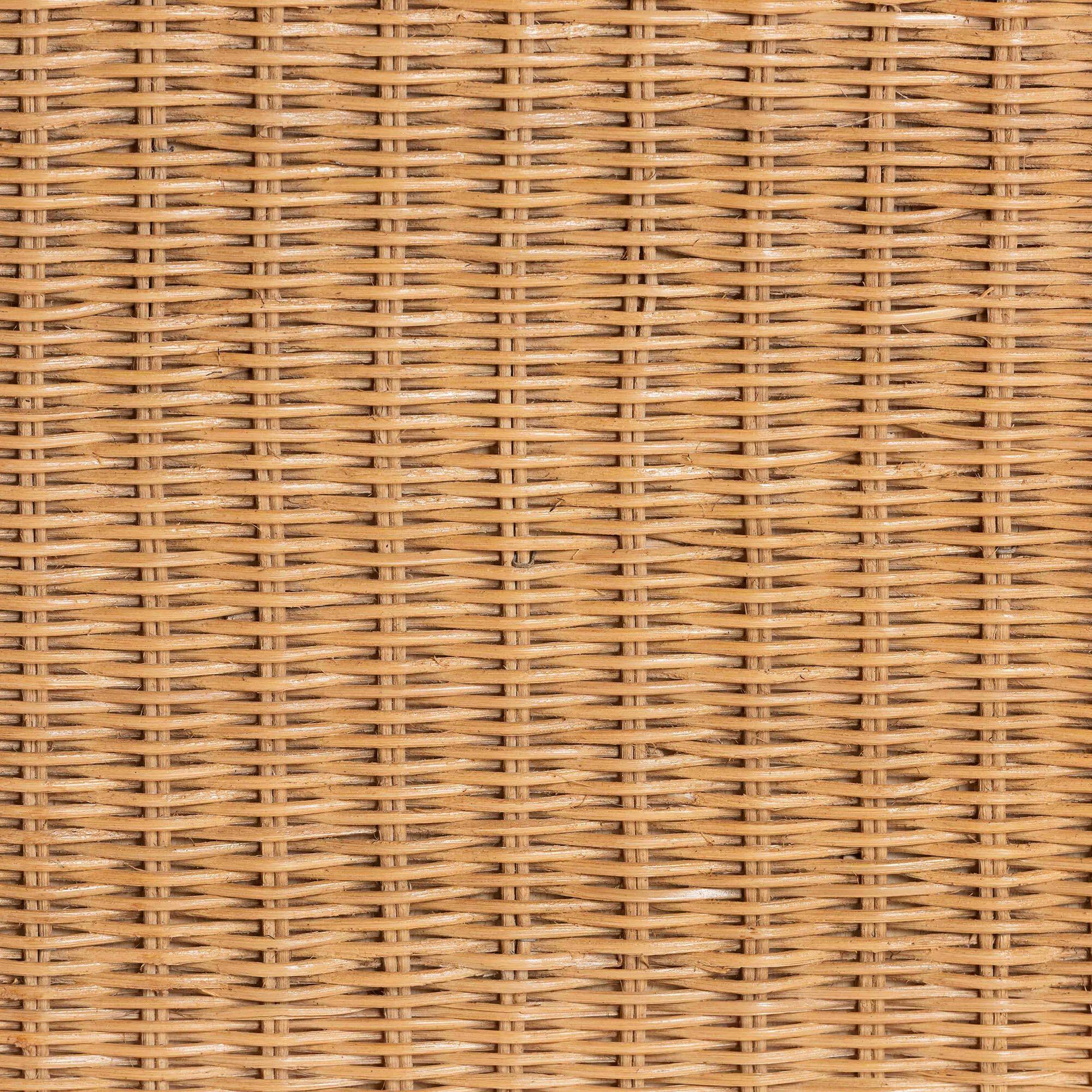 Alt View 2. bali & pari - Palm Scallop Natural Rattan Ottoman with Cushion – Handwoven Wicker Accent Bench - Light Honey.