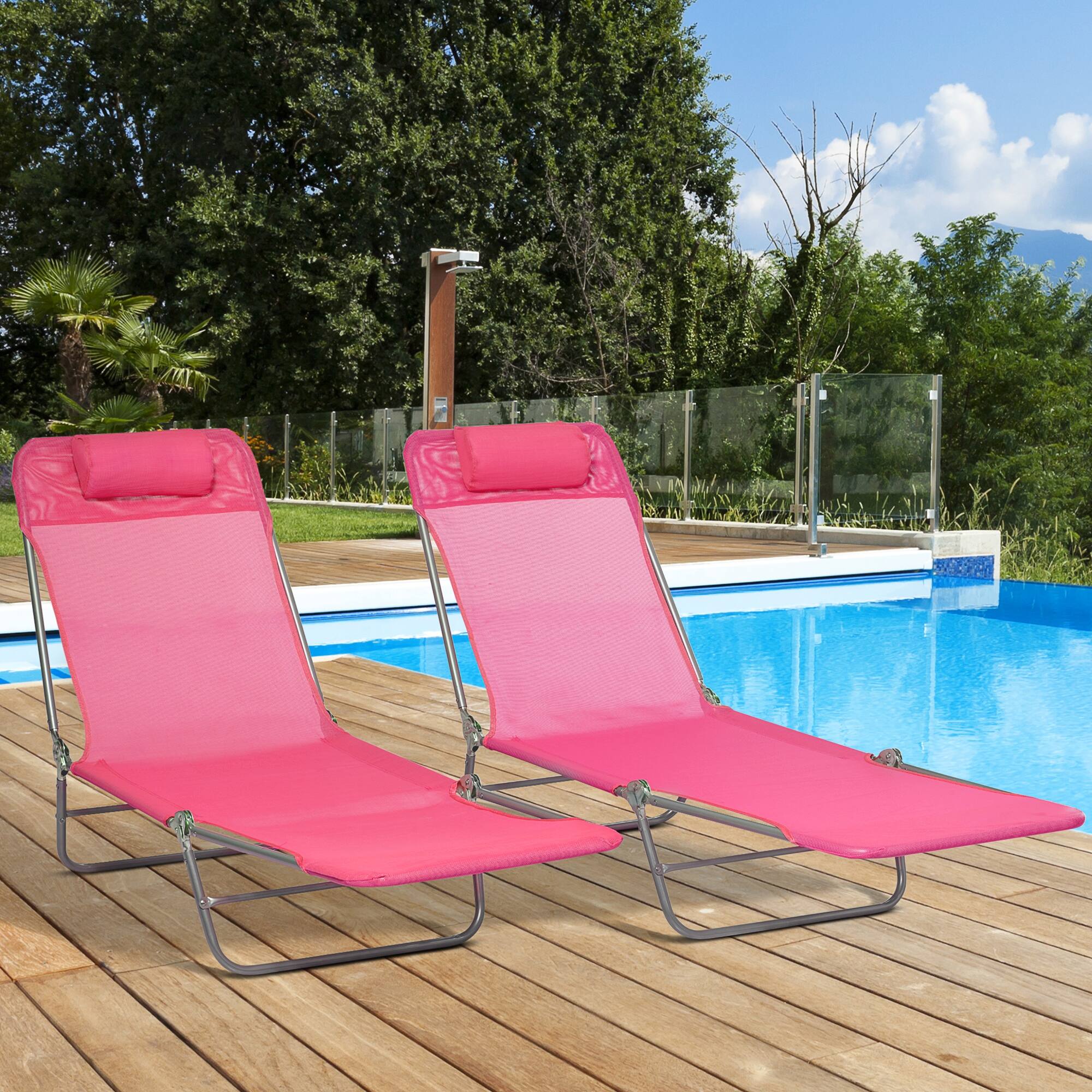 Alt View 1. Outsunny - Piece Folding Chaise Lounge Chairs, Pool Sun Tanning Chairs with Reclining Back - Pink.