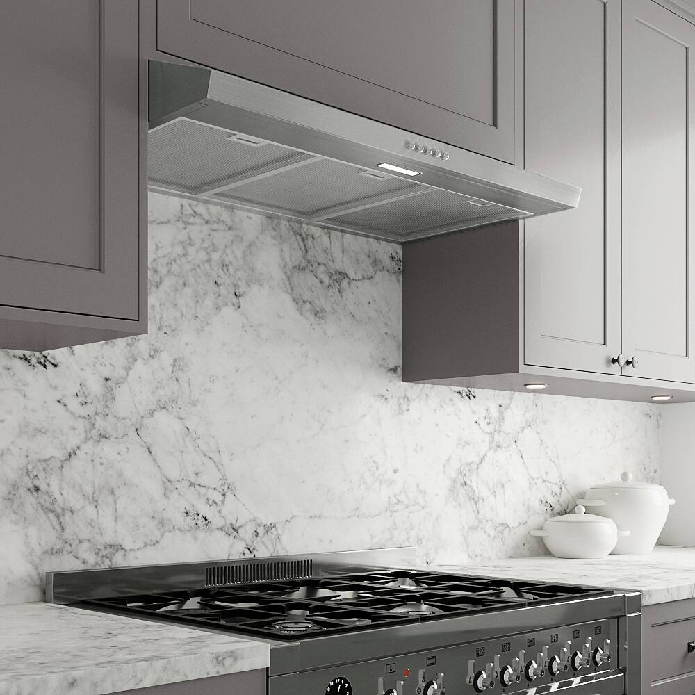 Back. Streamline - 36 in. Olbia Ductless Undermount 80 CFM Range Hood, Mesh Filters, Push Button Control, LED Light - Brushed Stainless Steel.