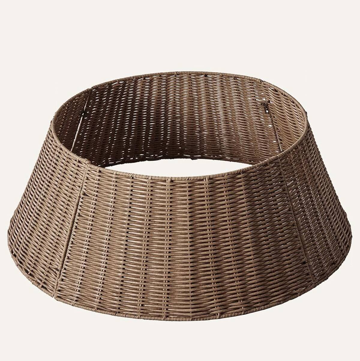 Front. Sweet - 27 in Christmas Tree Collar for 6-8.5ft Trees, Wicker Tree Base Cover, Basket Ring for Artificial Trees - Brown.