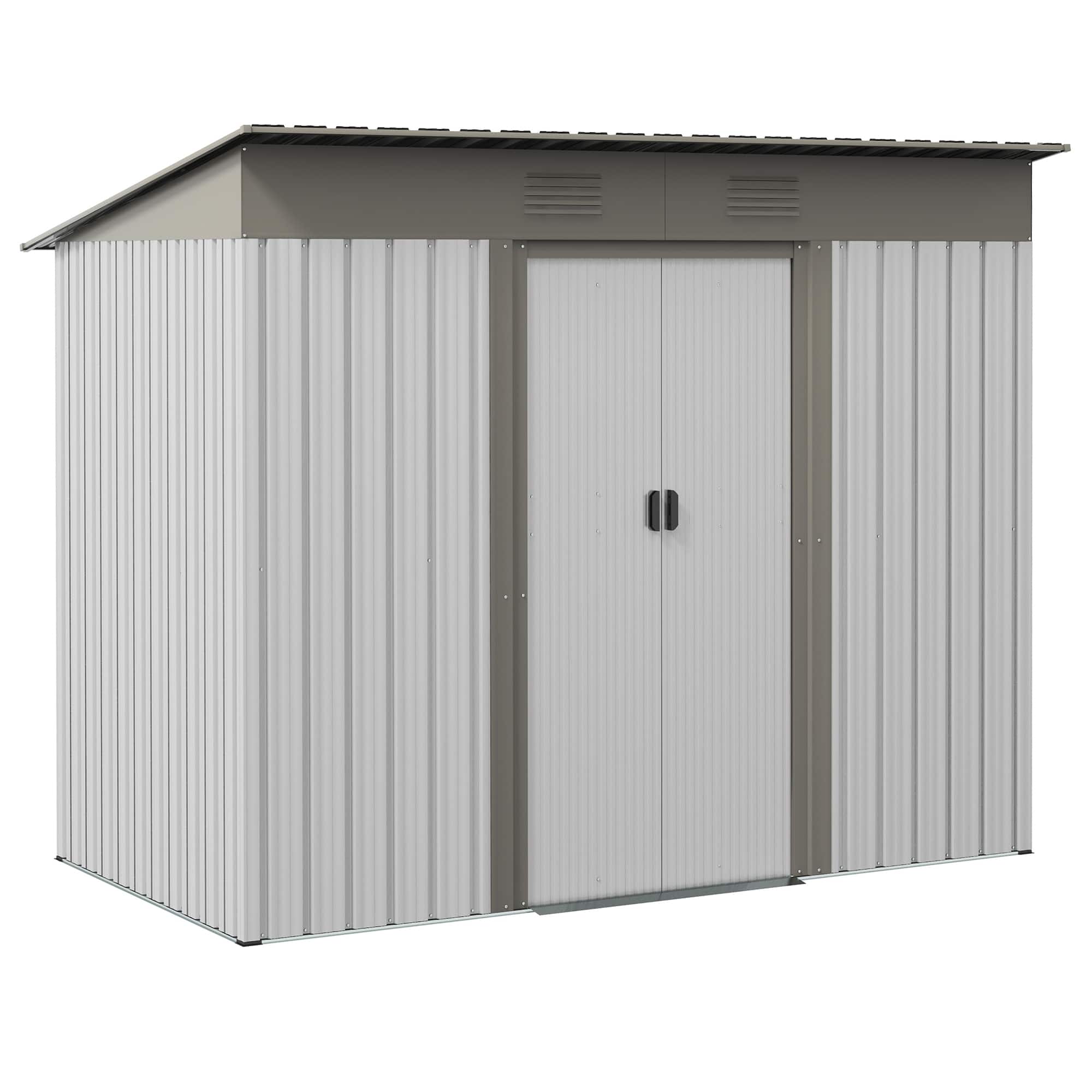 Outsunny - 7' x 4' Metal Lean to Garden Shed, Outdoor Storage Shed, Garden Tool House with Double Sliding Doors