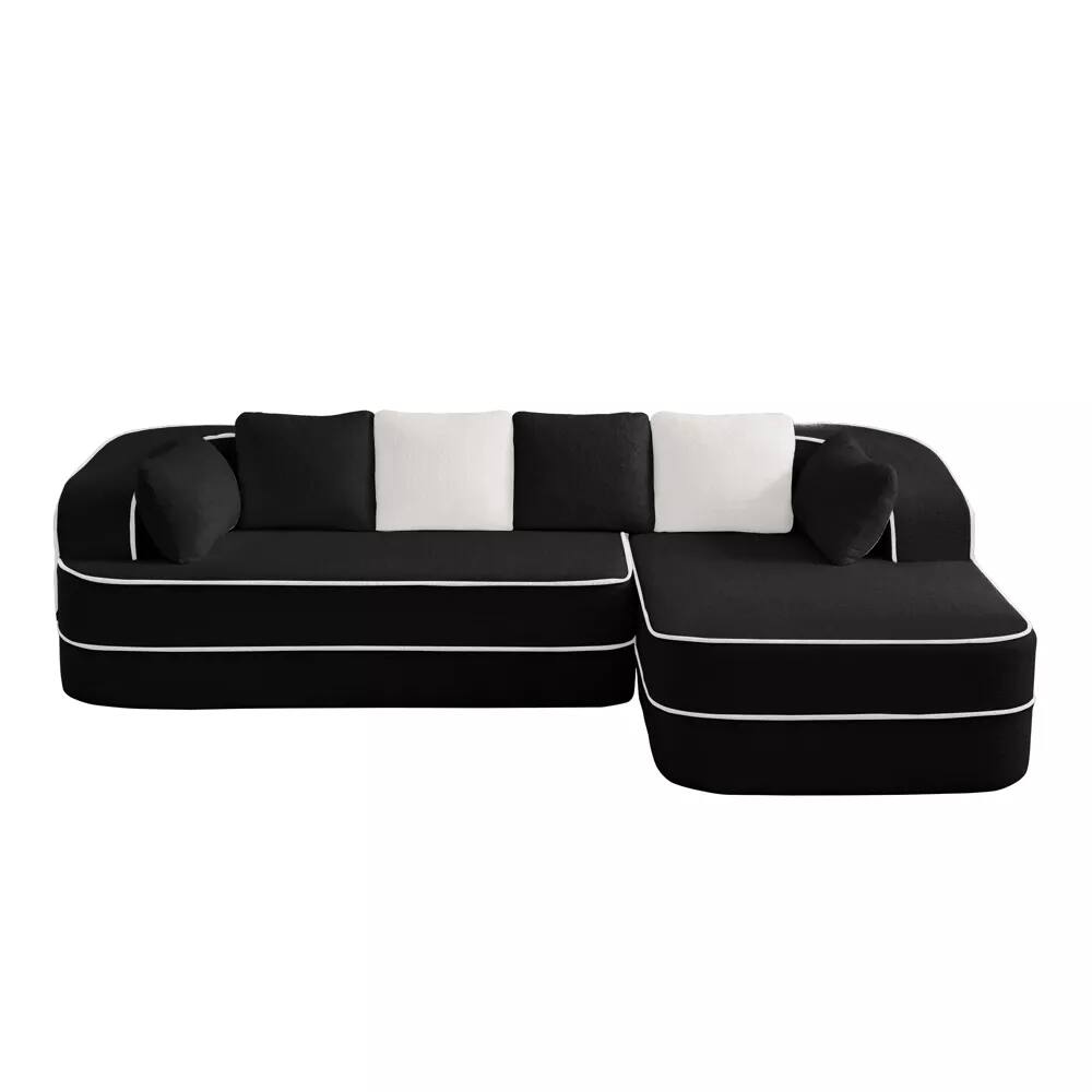 Alt View 9. Aukfa - 106" Fluffy Teddy Fabric Oversized Modular Sectional 3-Seats Sofa with L-Shaped Chaise for Living Room - Black.