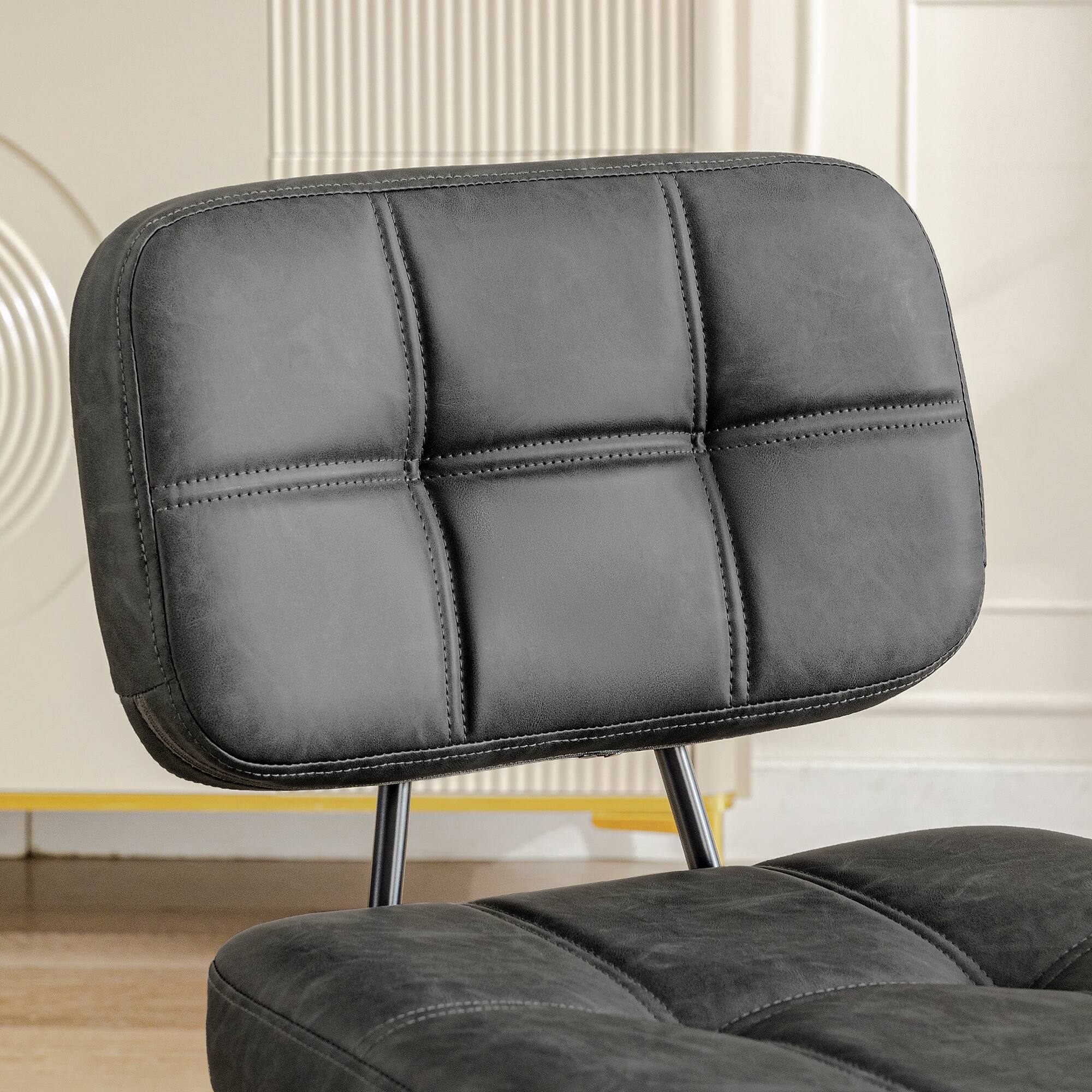 Left. KERDOM - Mid-Century Dining Chairs Set of 2, Vintage PU Leather Armless Kitchen Chair 2pcs, Thickened Cushion Coffee Corner Chair - Grey.