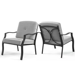 Pefilos - 2 Piece Patio Metal Chairs with Seat and Back Cushions, Metal Chair Set of 2 with Curved Armrests - Gray