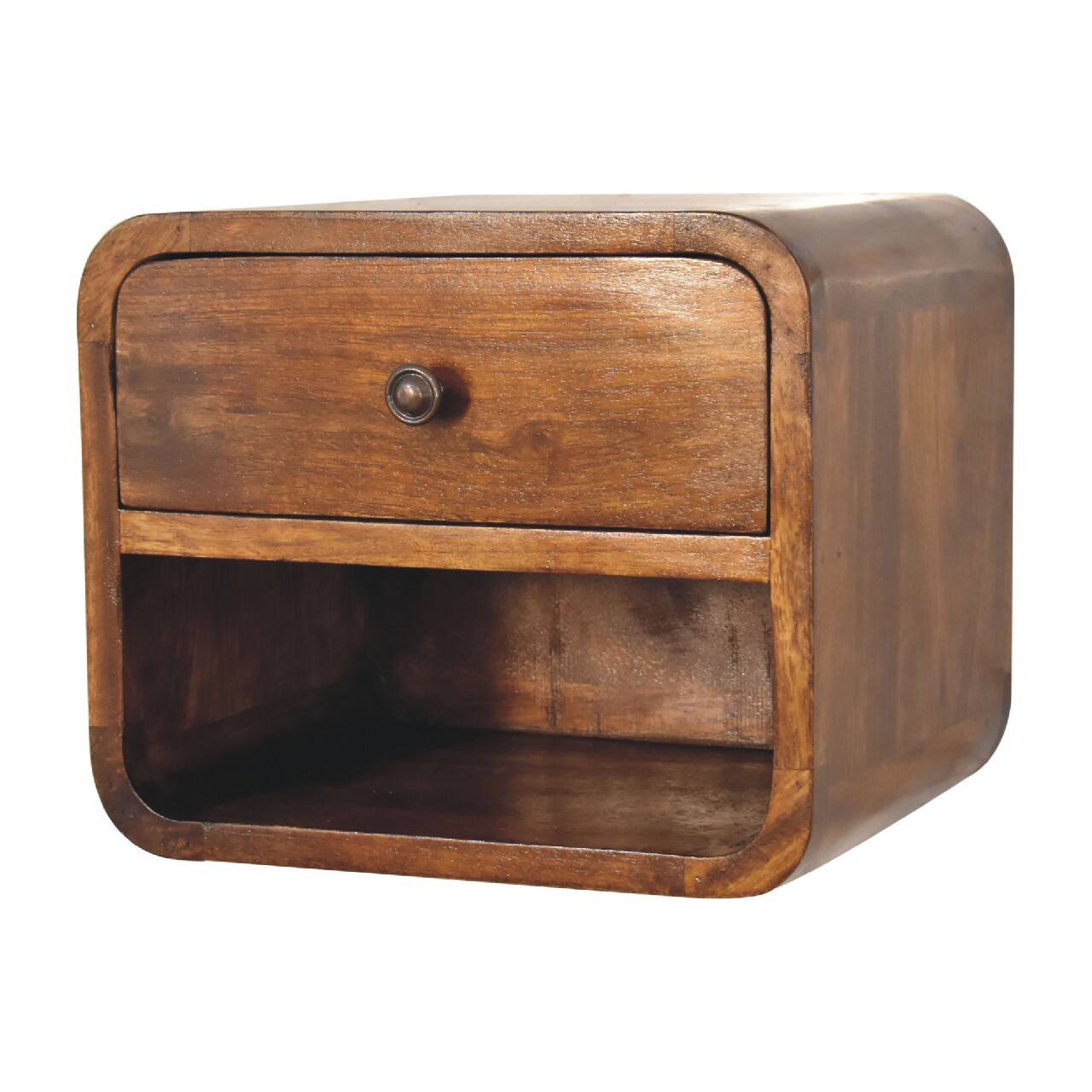 Back. Artisan Furniture - Artisan Furniture Solid Wood Mini Curve Floating nightstand, 1 Drawer, 1 Shelf, Dark Brown - Dark Brown.