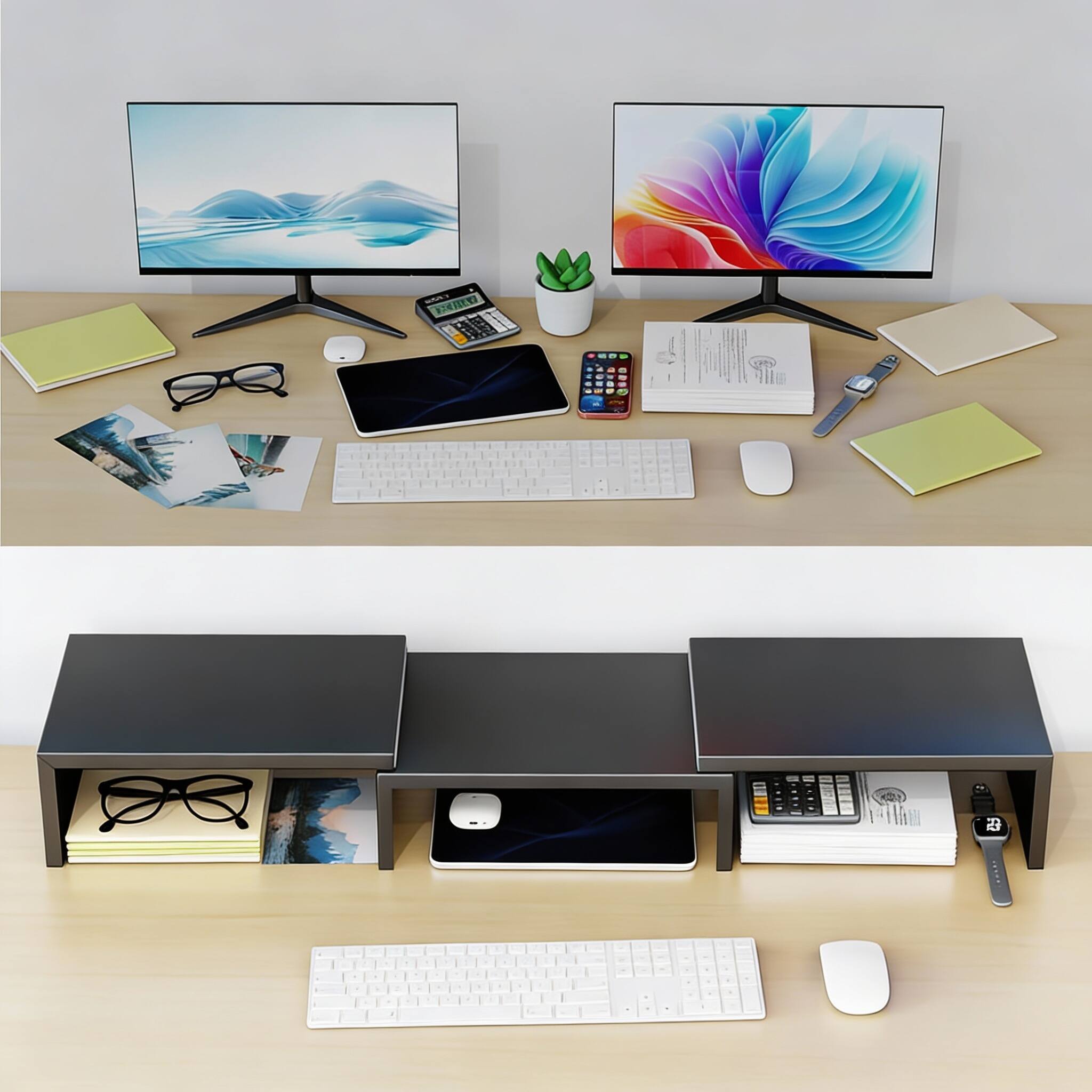 Alt View 1. Frangdom - Dual Monitor Stand Metal Riser Desk Organizer - Blue.