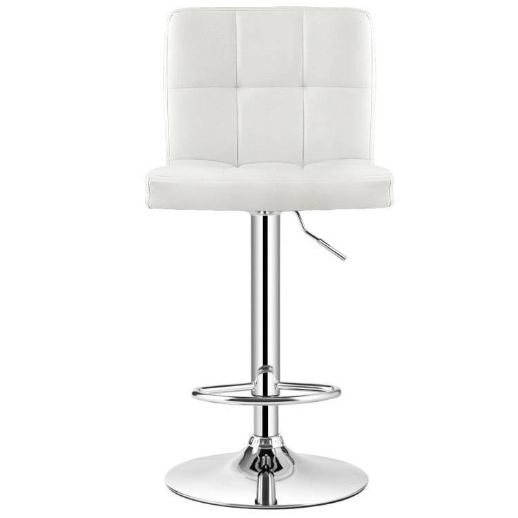 Back. Hivvago - Set of 2 Modern Adjustable Height Bar Stool with White PU Leather Swivel Seat - white.