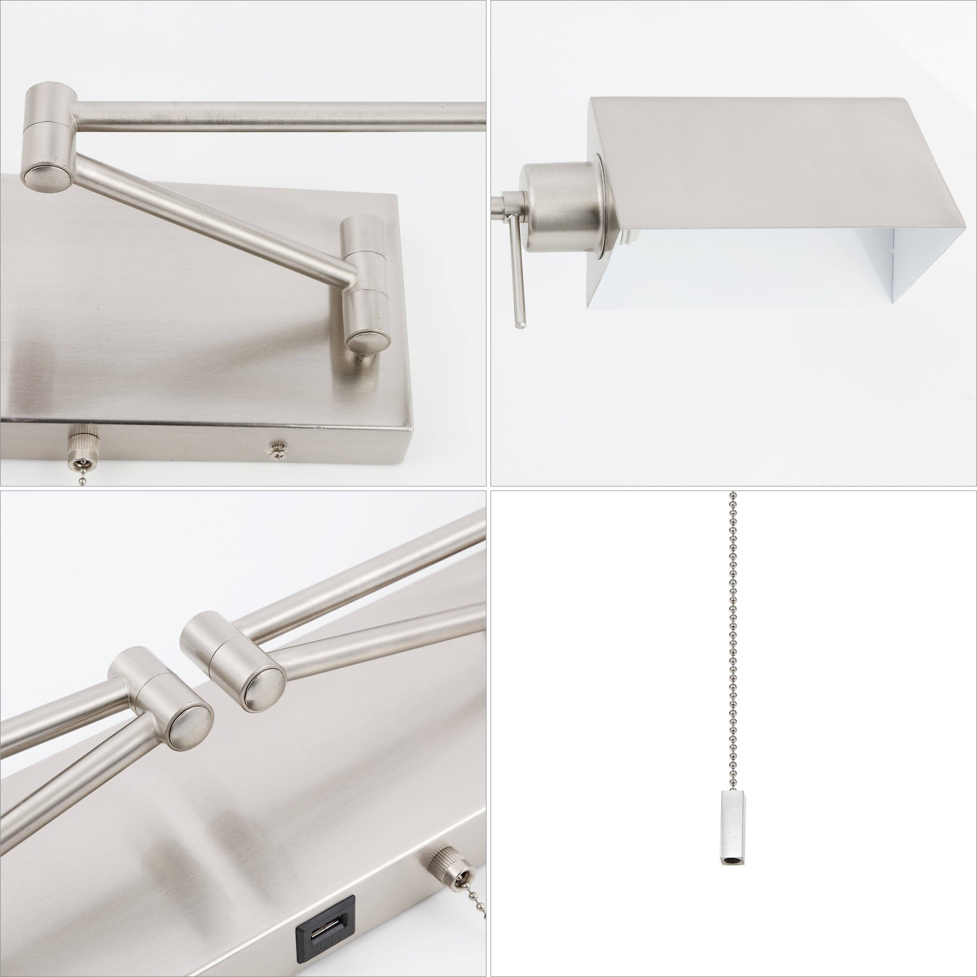 Alt View 5. Jonathan Y - Arlo 54" 2-Light Farmhouse Industrial Double Swing Arm Iron LED Wall Sconce with Pull-Chain USB Charging Port, Nickel - Nickel.