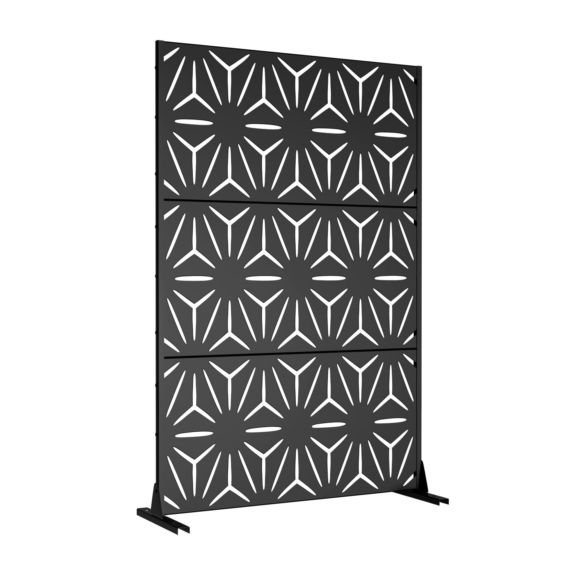 Angle. PexFix - 72 in. x 47 in. Star Pattern Metal Outdoor Privacy Screen & Panels, Freestanding Garden Divider Fence - Black.