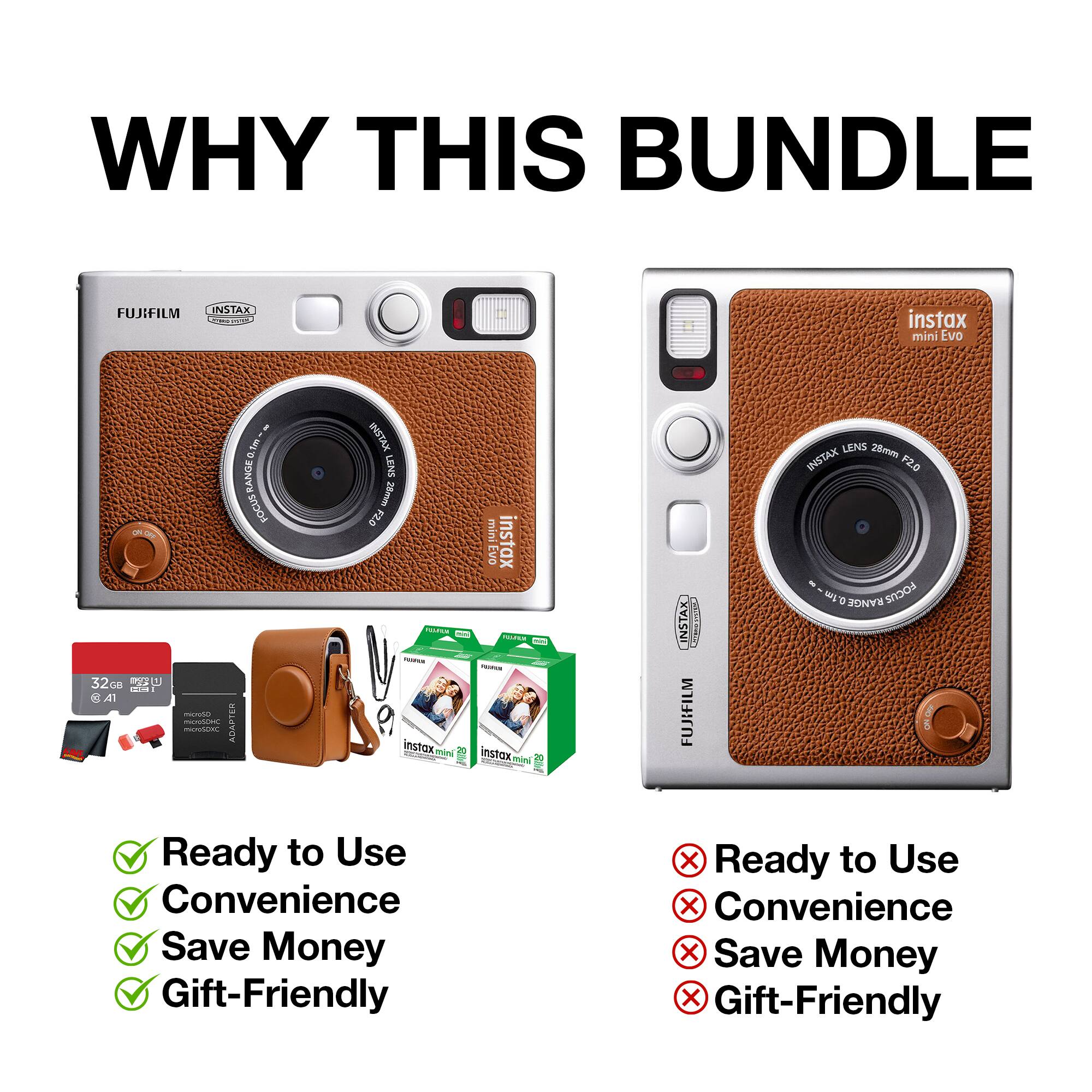 WHY THIS BUNDLE

FUJIFILM INSTAX instax mini Evo - 32 C de Cda 8 A1 5 RANGE& snoos mtn ADAPTER MORE INSTAX B Mg F2.0 - - instax min mini EVO instax - instox min INSTAX IS FUJIFILM LENS 28mm INSTAX F2.0 N RANGE FOCUS

Ready to Use ✅
Convenience ✅
Save Money ✅
Gift-Friendly ✅