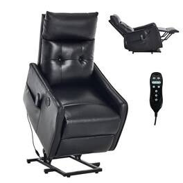 LUCKY ONE - Faux Leather Single Motor Power Lift Recliner Chair with Massage, Heat & USB Charging - Black