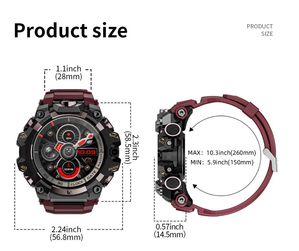 Product size

1.1 inch (28 mm)

2.3 inch (58.5 mm)

2.24 inch (56.8 mm)

0.57 inch (14.5 mm)

MAX: 10.3 inch (260 mm)

MIN: 5.9 inch (150 mm)