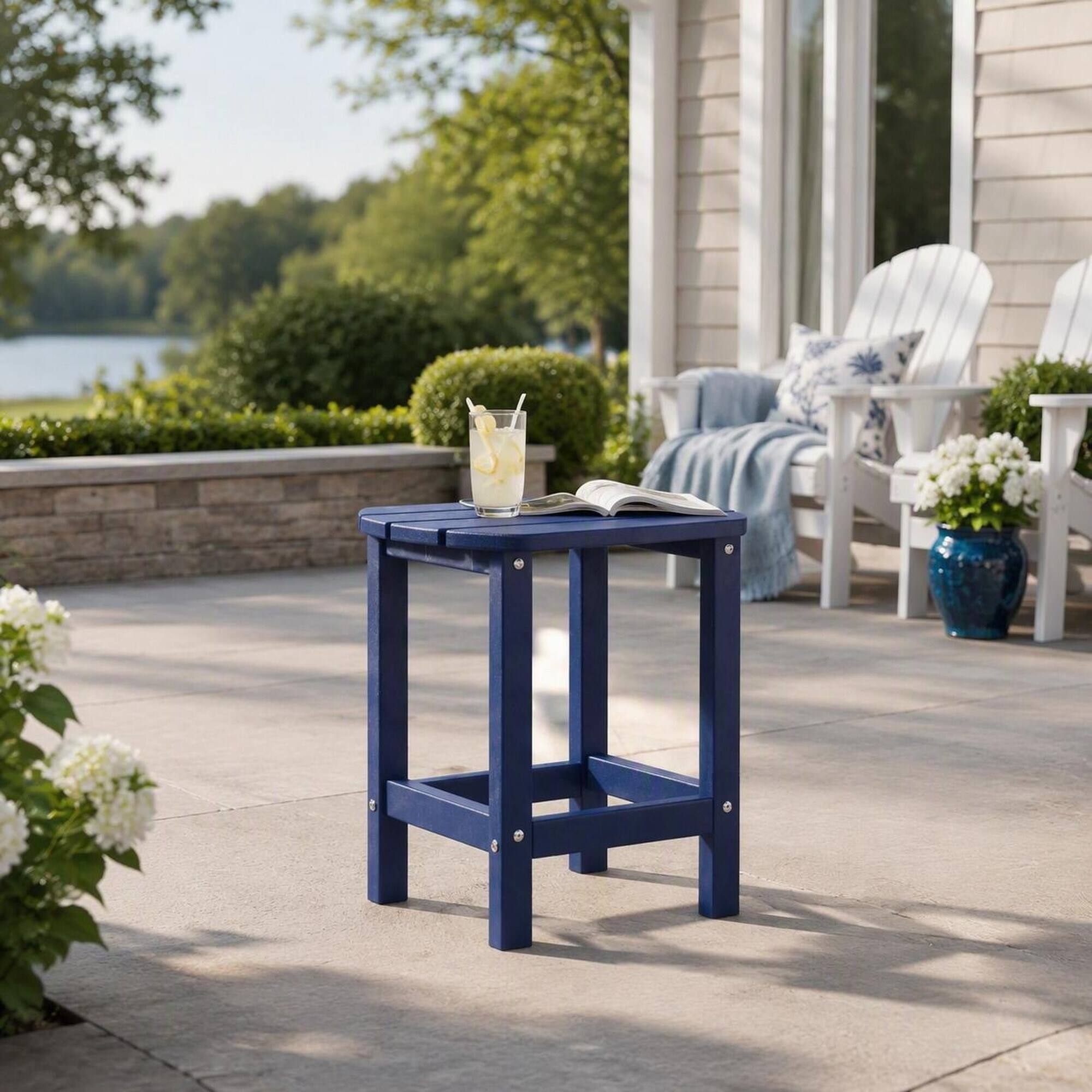 Angle. RYHNUYNE - Square Outdoor Side Table,Outdoor Patio End Table,Fade-Resistant Furniture for Porch Pool Garden & Lawn - Navy Blue.