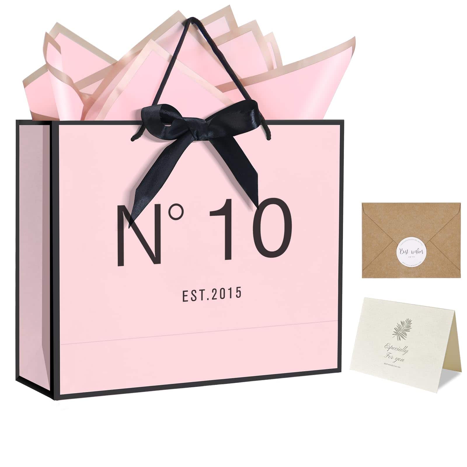 Paradigms Interiors - 75th Birthday Gift Bag With Card Envelope Sticker Bow Ribbon And Tissue Papers For Women 1950 13" 75th - EST.2015 10th-13"W x 10.5"H x 4.3"D