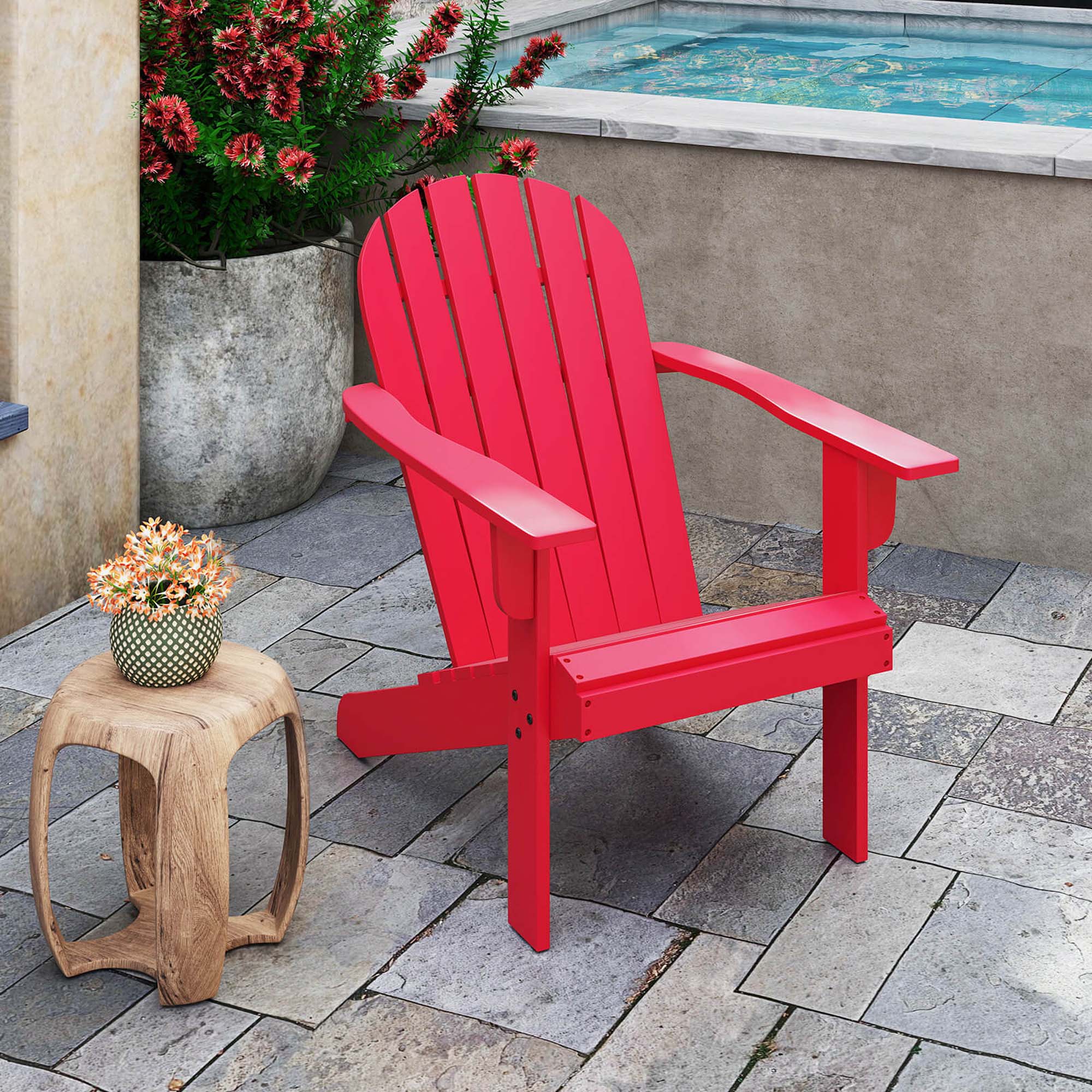 Angle. Costway - Patio Adirondack Chair with Inclined Seat High Backrest & Wide Armrests - Red.
