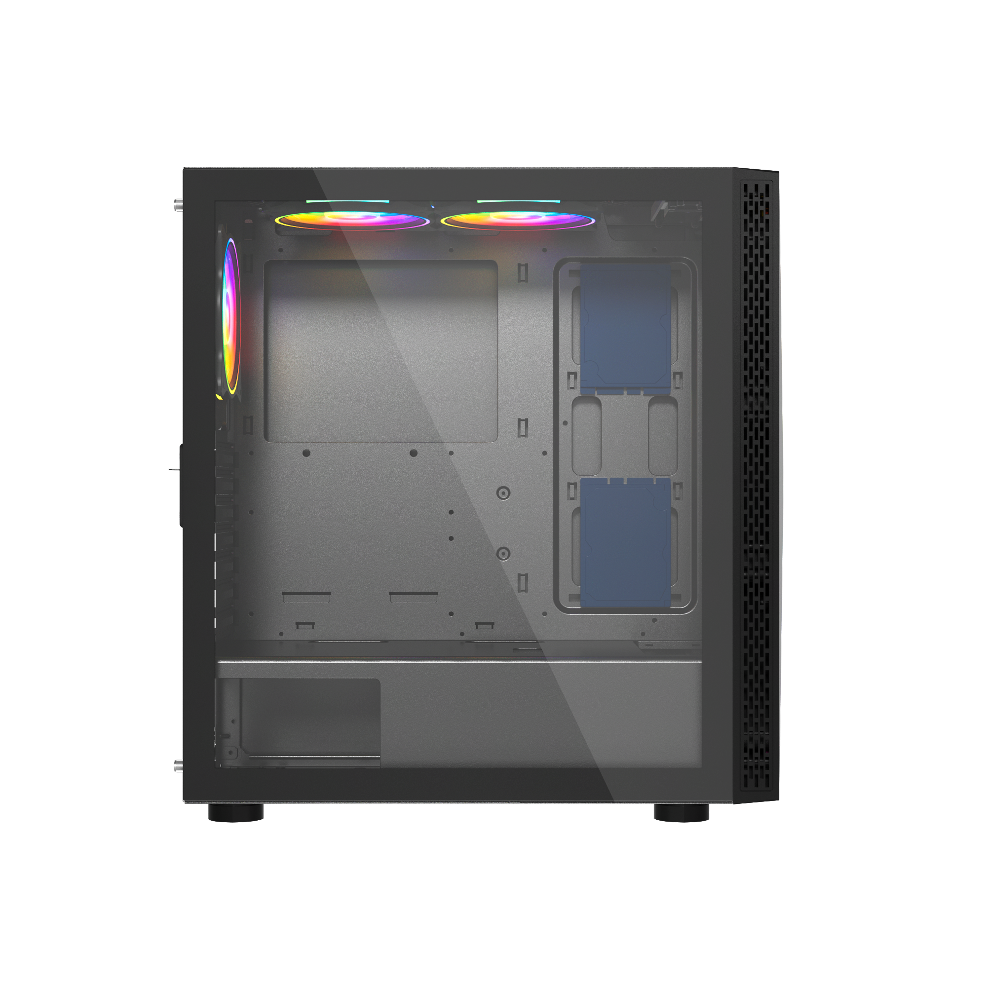 Left. Bluegears - b-BlackWidow-RGB Black Gaming PC case, include 3 x PWM 120mm ARGB Fans, Fan Controller with Remote, Support up to EATX. - Black.