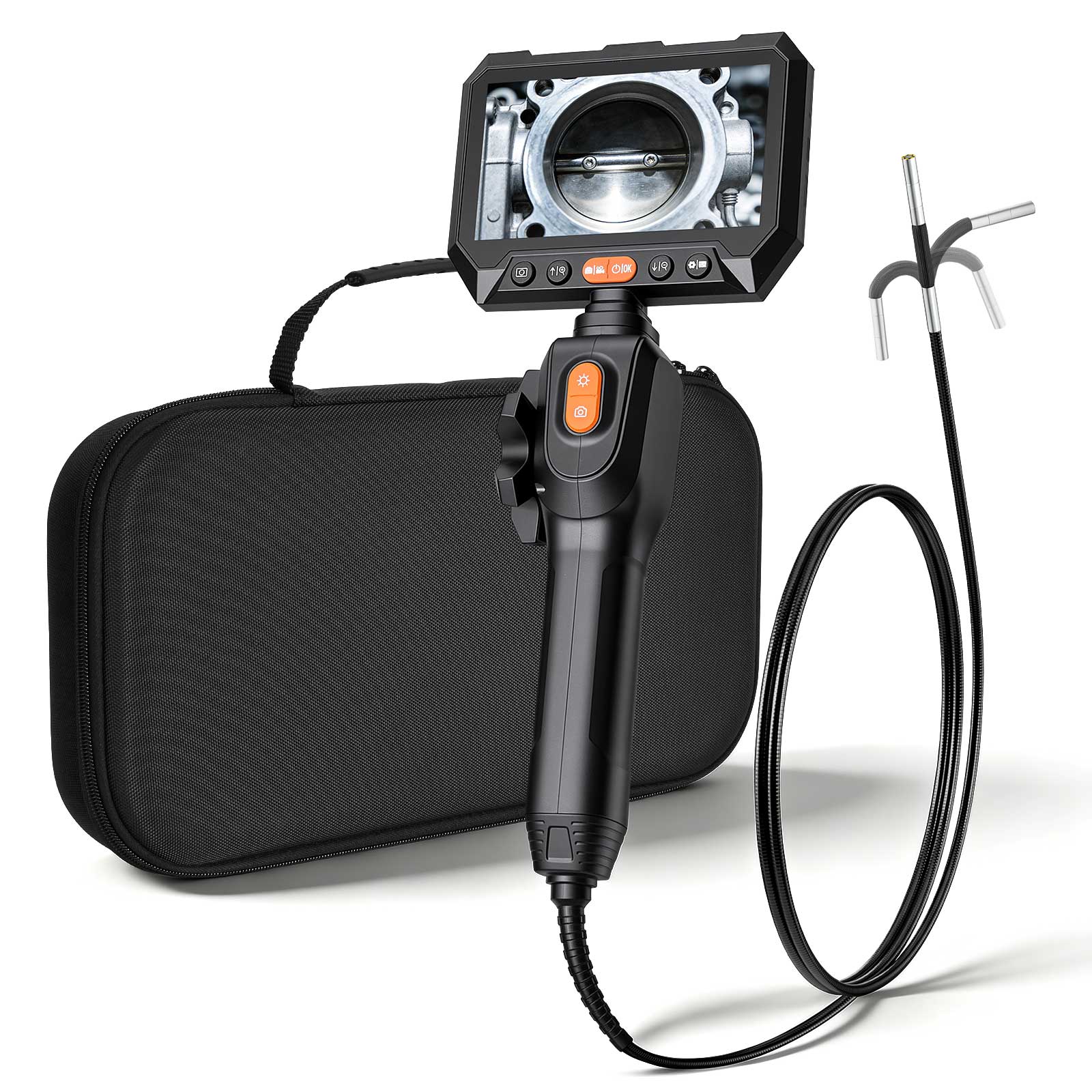 Front. VEVOR - 2-Way Articulating Endoscope with Light, 1080P HD Industrial Borescope Inspection Camera with 0.15-inch Ultra Slim - Black.