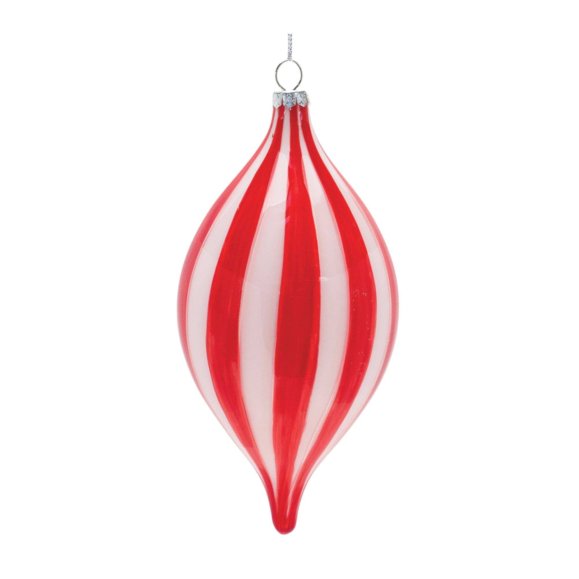 Back. BreeBe - Striped Glass Ornament (Set of 6) - White, Red.