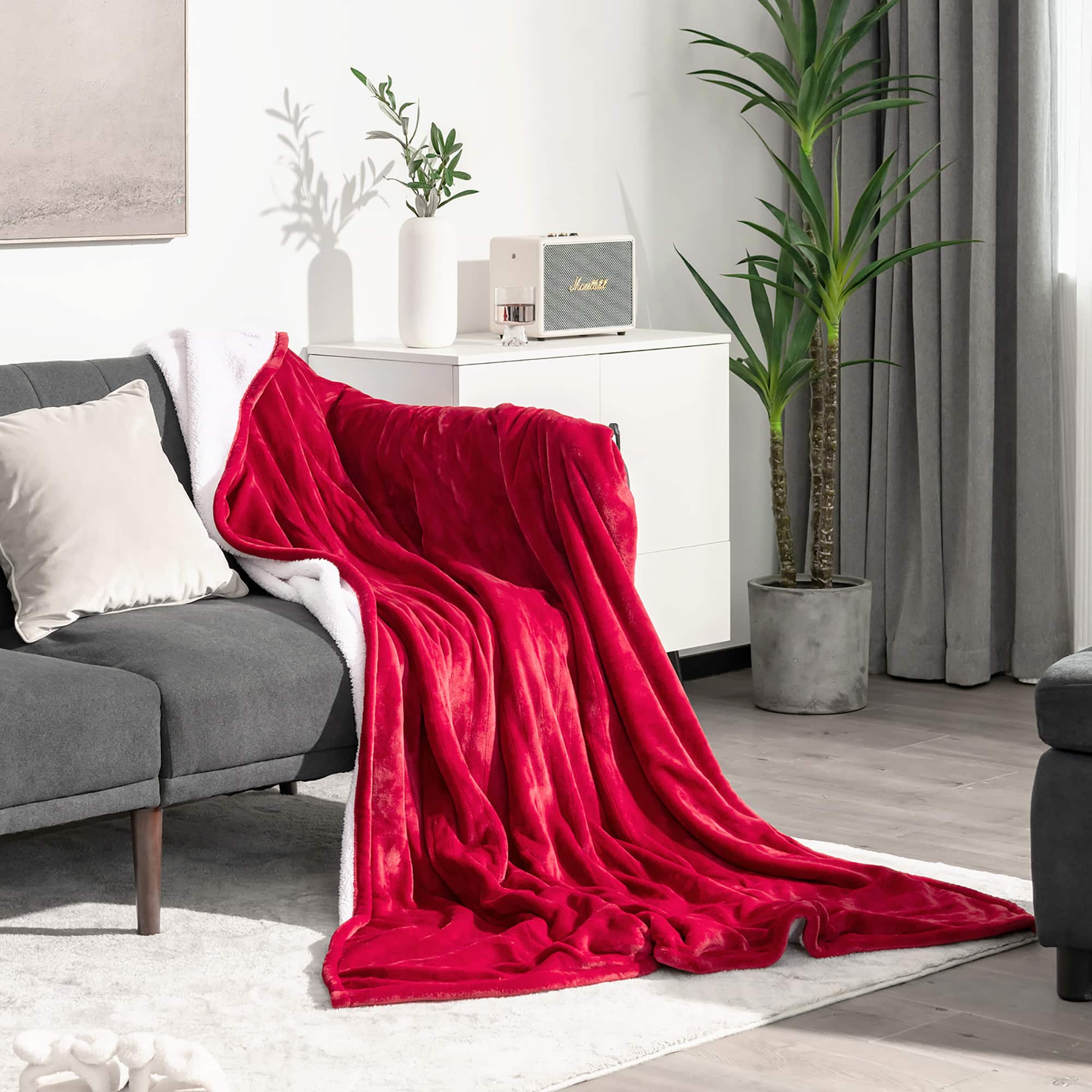 Front. Costway - Heated Blanket Throw with 5 Heating Levels 10 Hours Auto-Off 84'' x 62'' - Red.