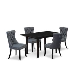 East West Furniture - 5 Piece Kitchen Set Consists of a Rectangle Dining Table with Butterfly Leaf - Black