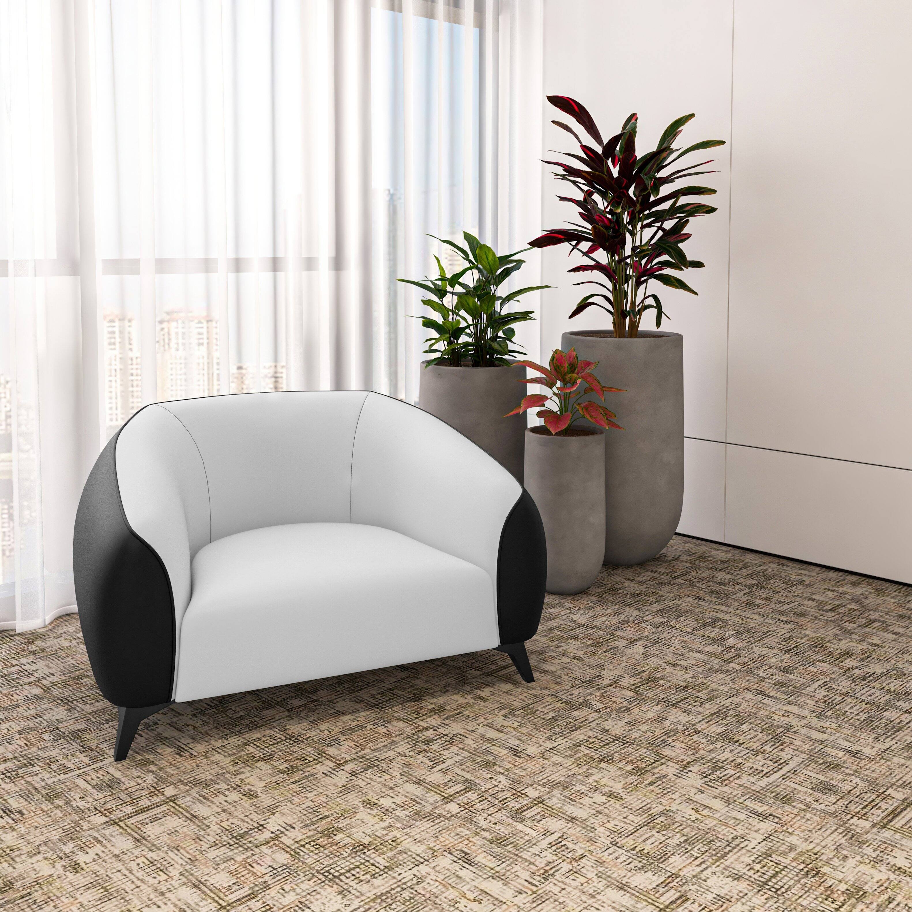 Left. LeisureMod - Opula Modern Eco-Leather Accent Chair, Steel Base Single Seater Armchair - Black/White.