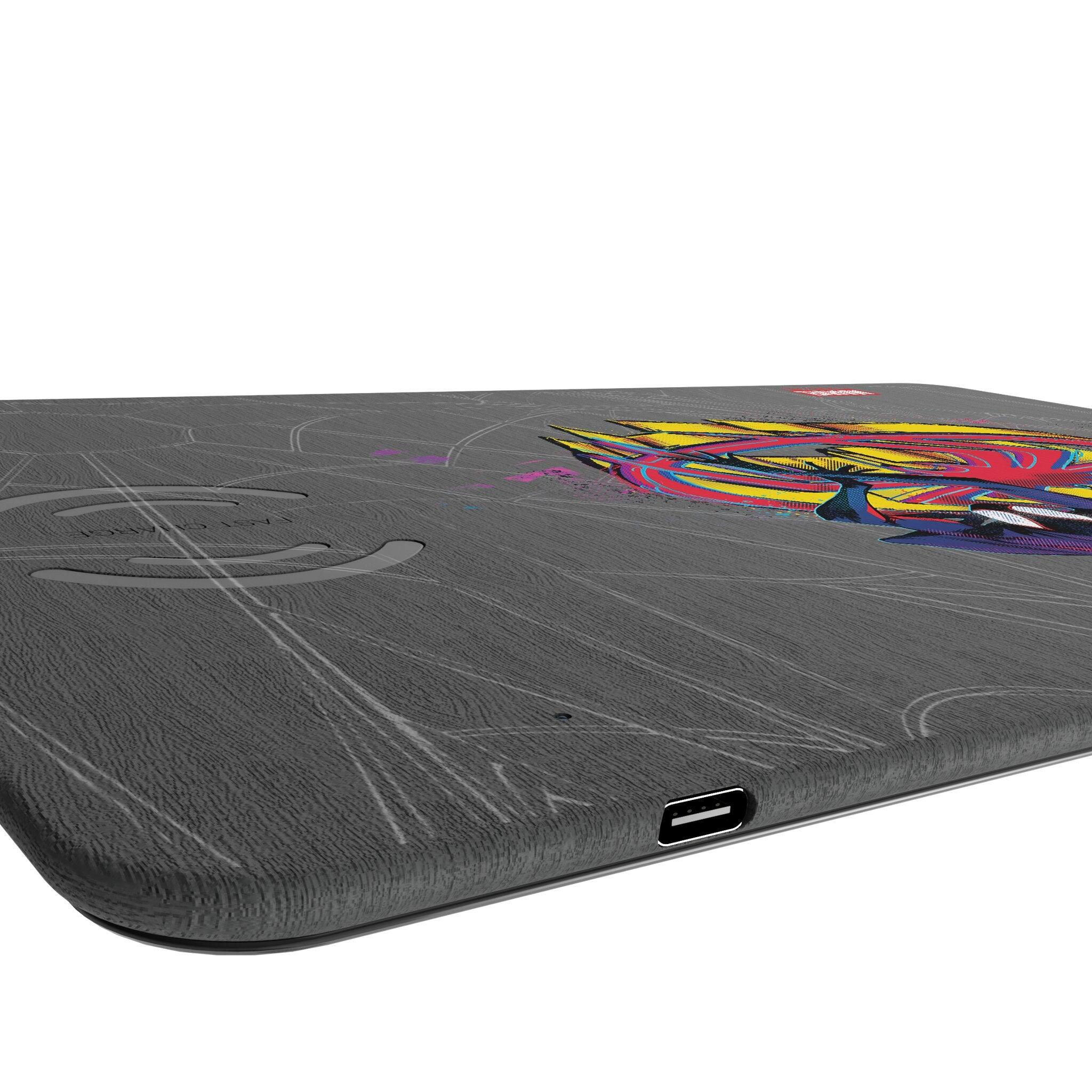 Left. Keyscaper - Marvel Badge 15-Watt Wireless Charger and Mouse Pad - Miles Morales 2.