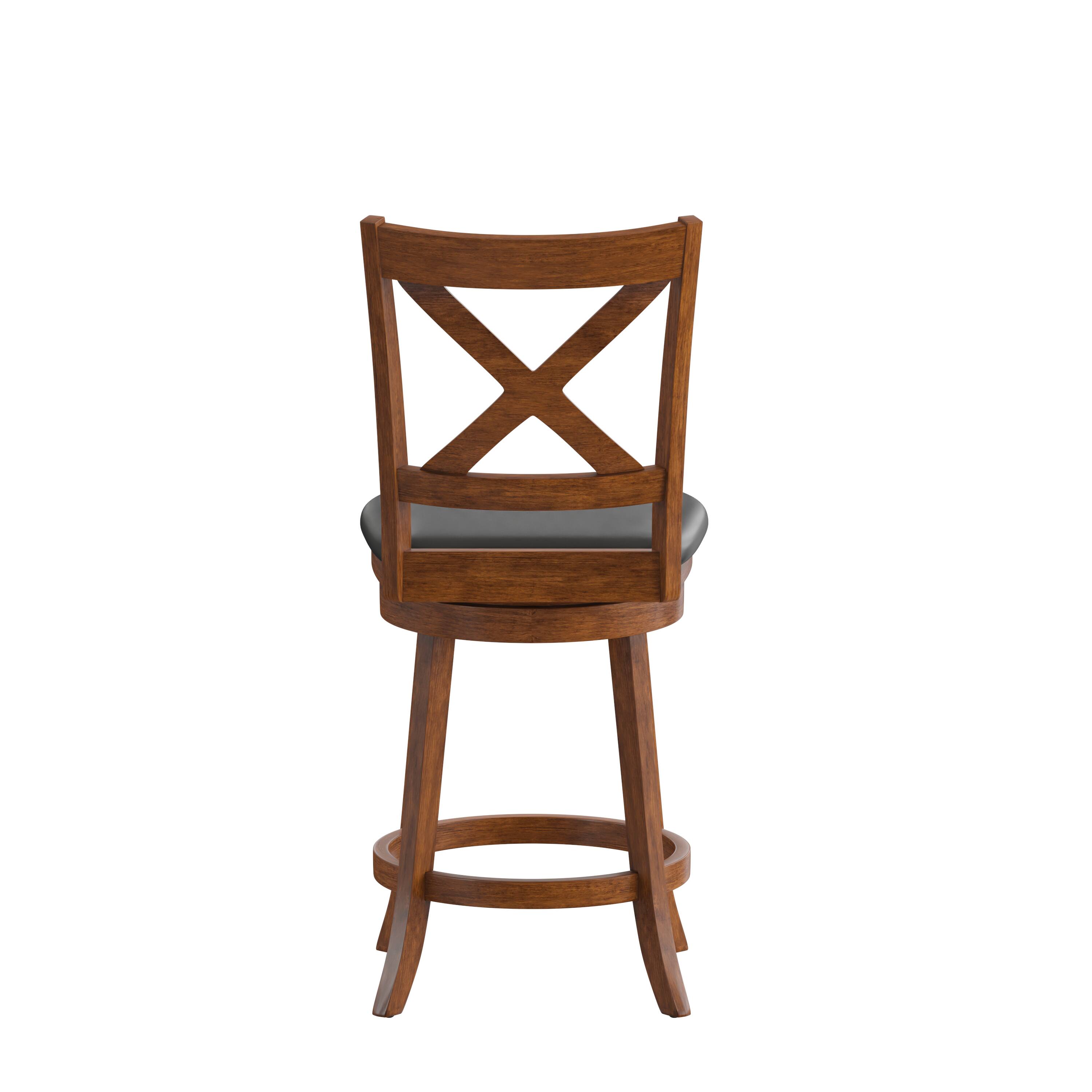 Back. Flash Furniture - Felicity Commercial Grade Wood Classic Crossback Swivel Counter Height Barstool with Padded Black LeatherSoft Seat, Anti - Brown.